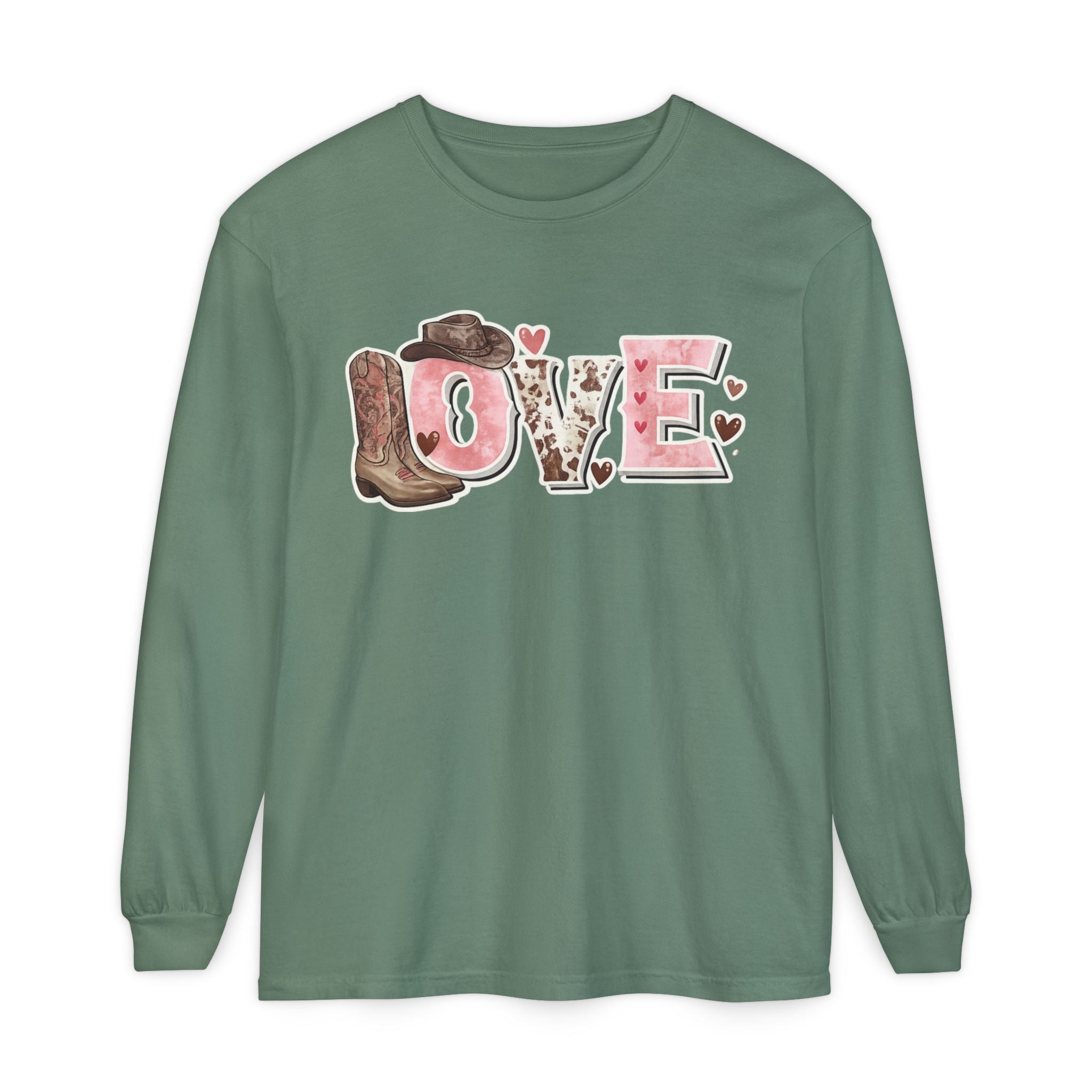 Western 'LOVE' Long Sleeve Tee — Cowgirl Cowboy Heart Graphic