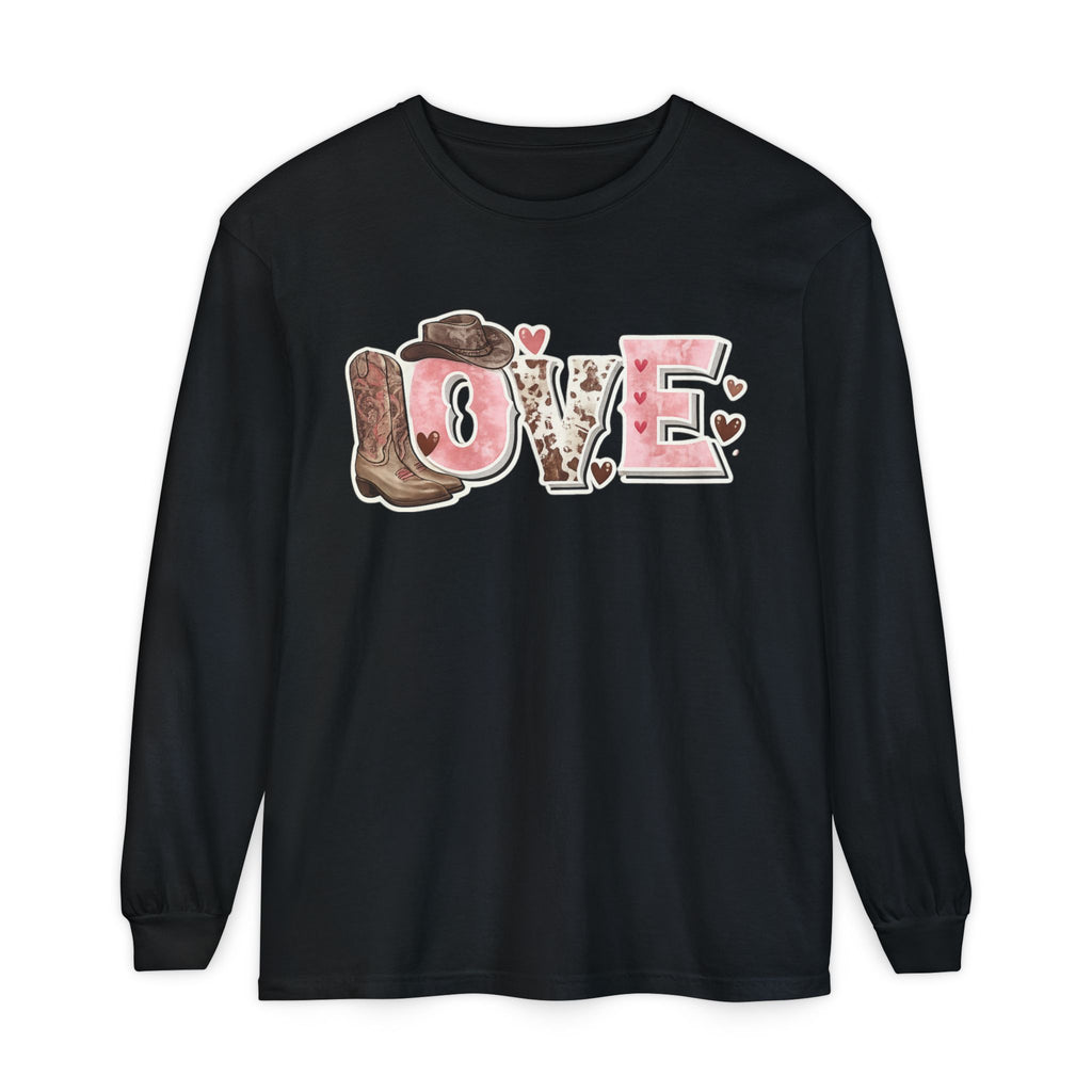 Western 'LOVE' Long Sleeve Tee — Cowgirl Cowboy Heart Graphic