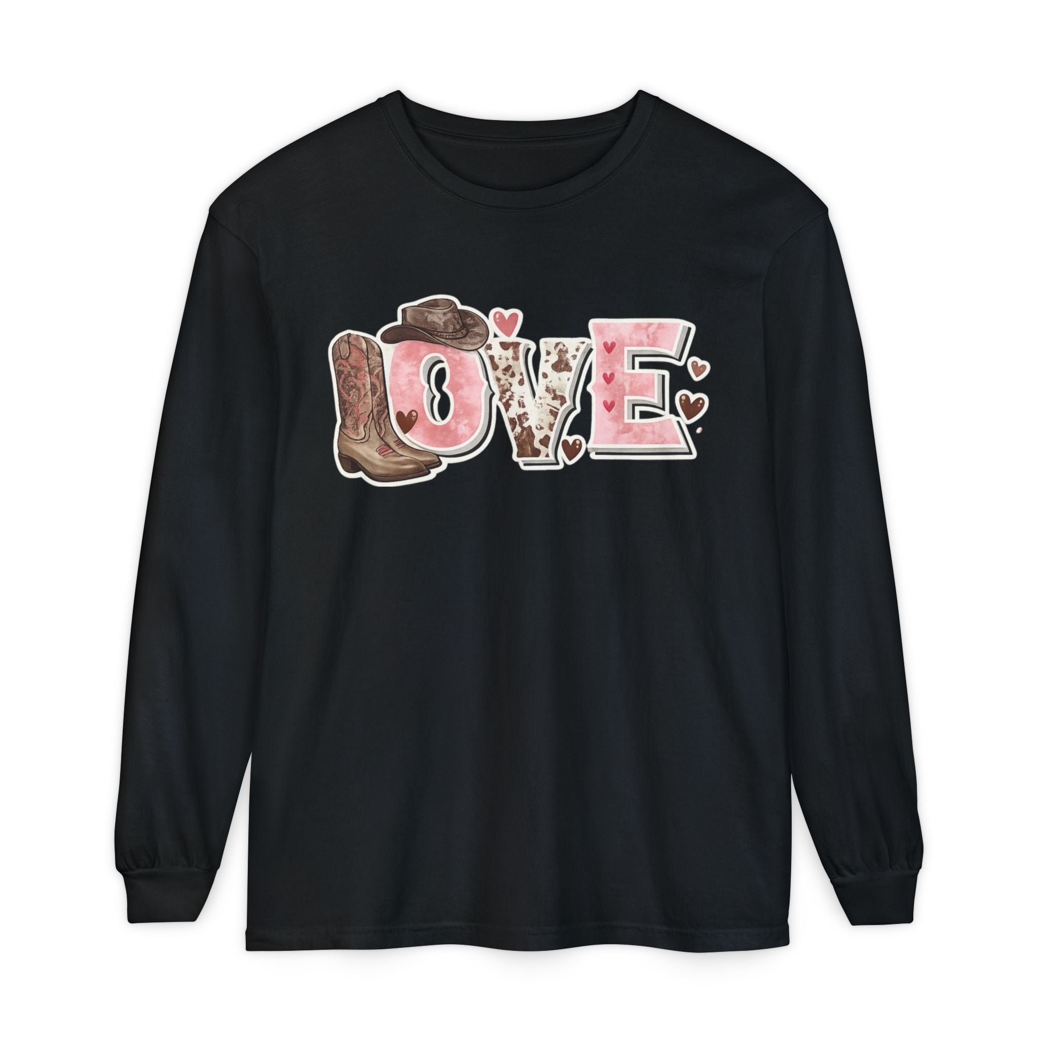 Western 'LOVE' Long Sleeve Tee — Cowgirl Cowboy Heart Graphic