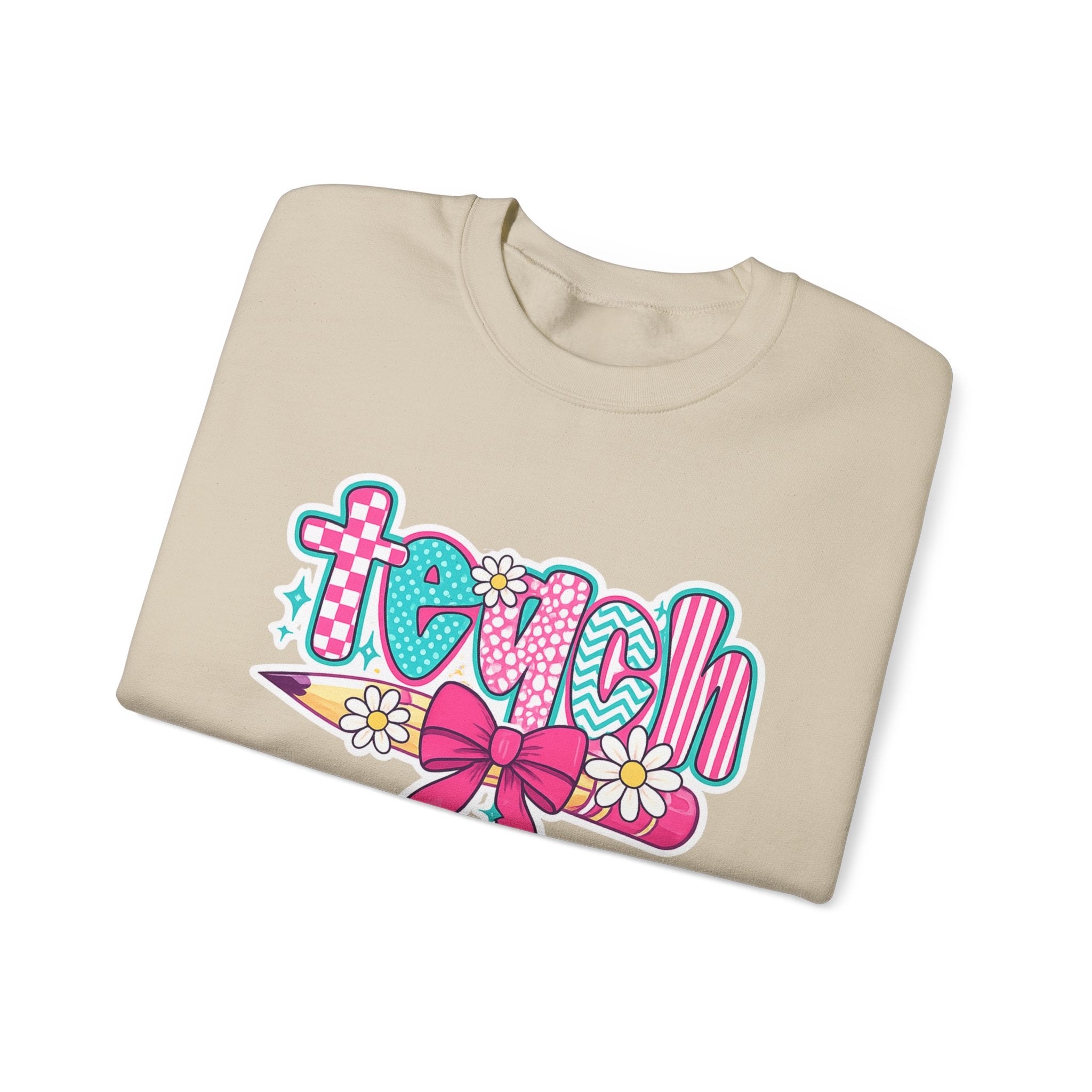 Teacher Pencil Crewneck Sweatshirt — "Teach" Floral School Spirit Pullover