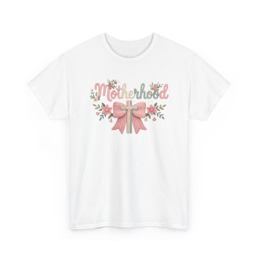 Motherhood Floral Tee — Pink Bow Mom Shirt for Mother's Day