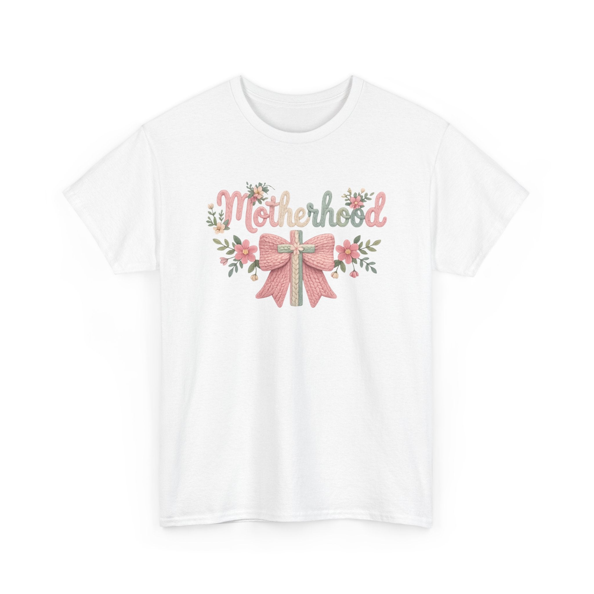 Motherhood Floral Tee — Pink Bow Mom Shirt for Mother's Day