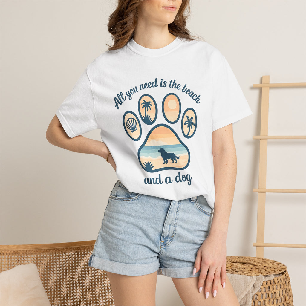 Beach & Dog Paw T-Shirt — “All You Need Is the Beach and a Dog” Graphic Tee