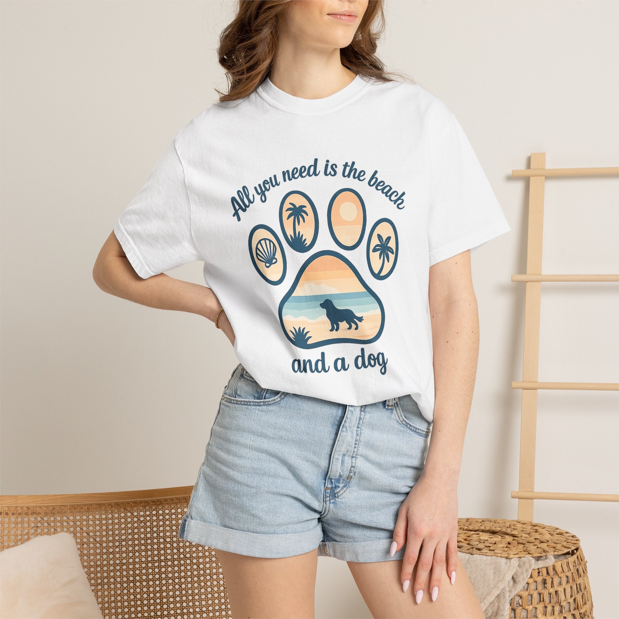 Beach & Dog Paw T-Shirt — “All You Need Is the Beach and a Dog” Graphic Tee