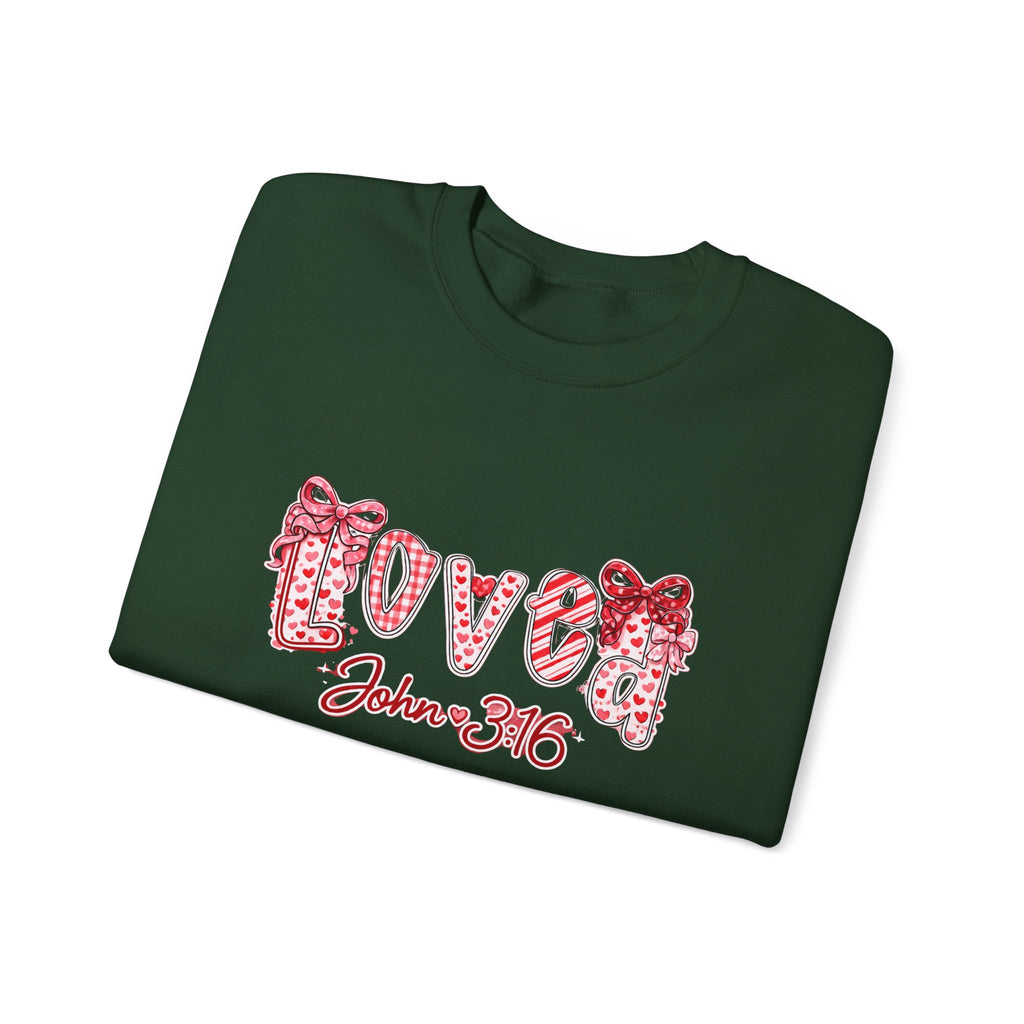 Valentine 'Love' Crewneck Sweatshirt — John 3:16 Script