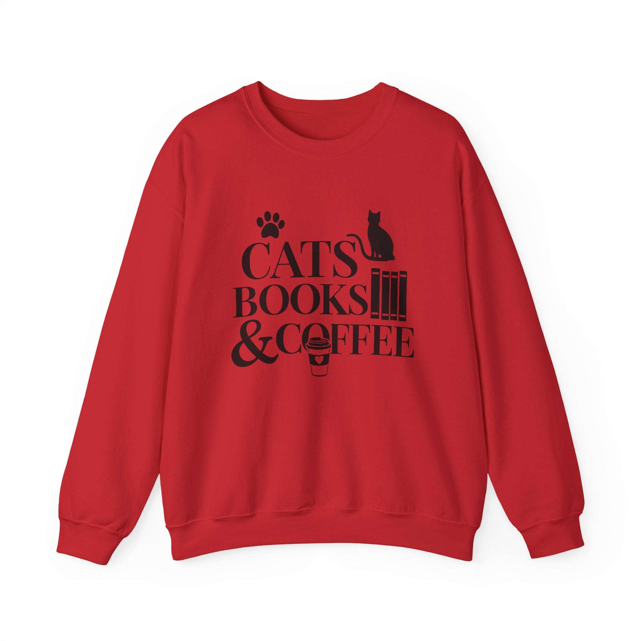 Cats, Books & Coffee Sweatshirt - Cozy Cat Lover Crewneck