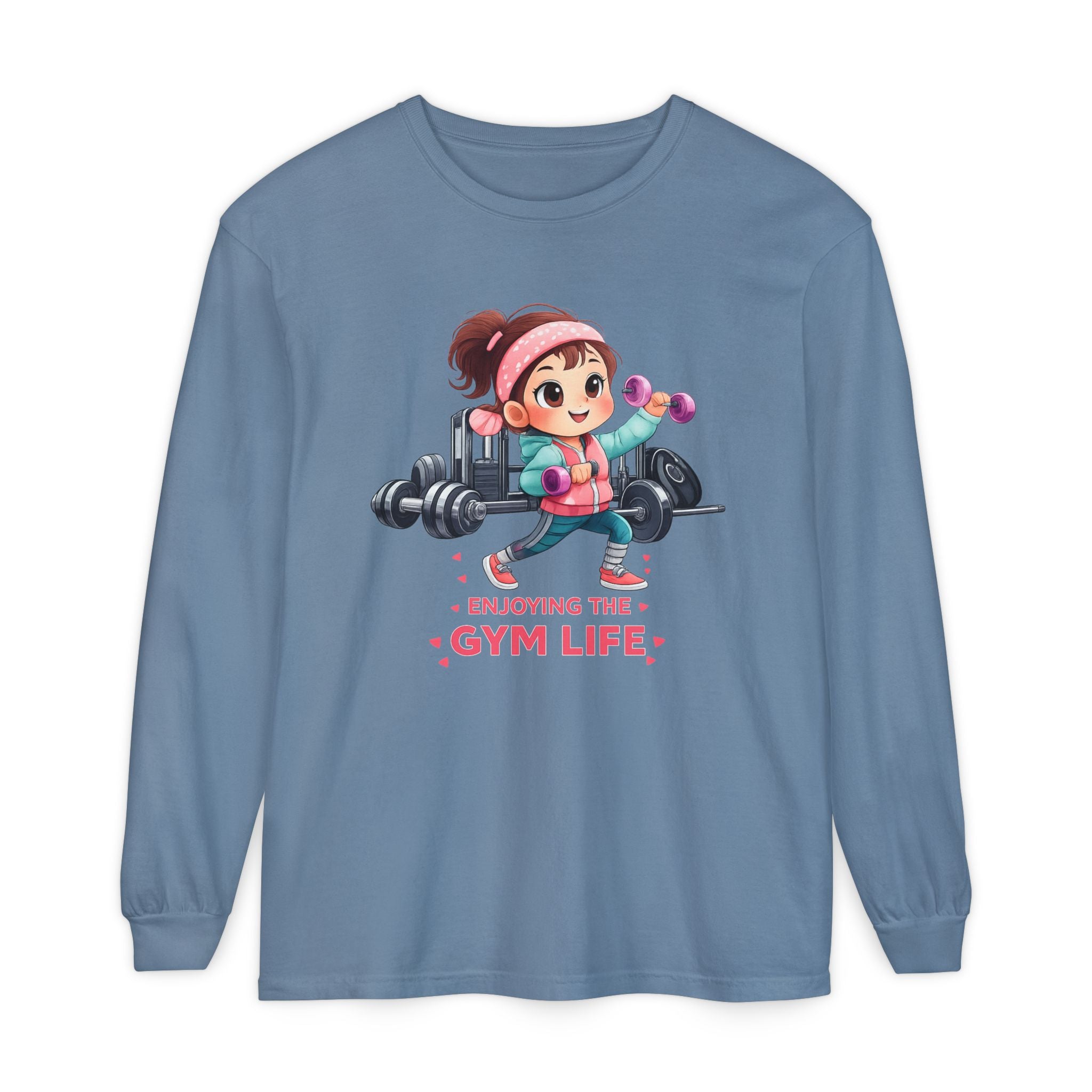 Gym Life Long Sleeve Tee — Cute Girl Weightlifting Fitness Shirt