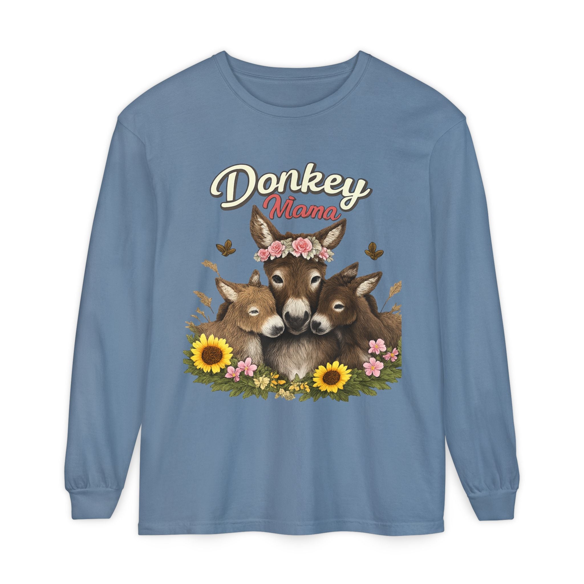 Donkey Mama Long Sleeve Tee — Floral Donkey Mom Shirt for Animal Lovers