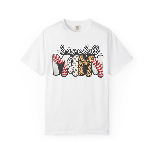 Baseball Mom T-Shirt — Leopard & Stitch Pattern Sports Tee