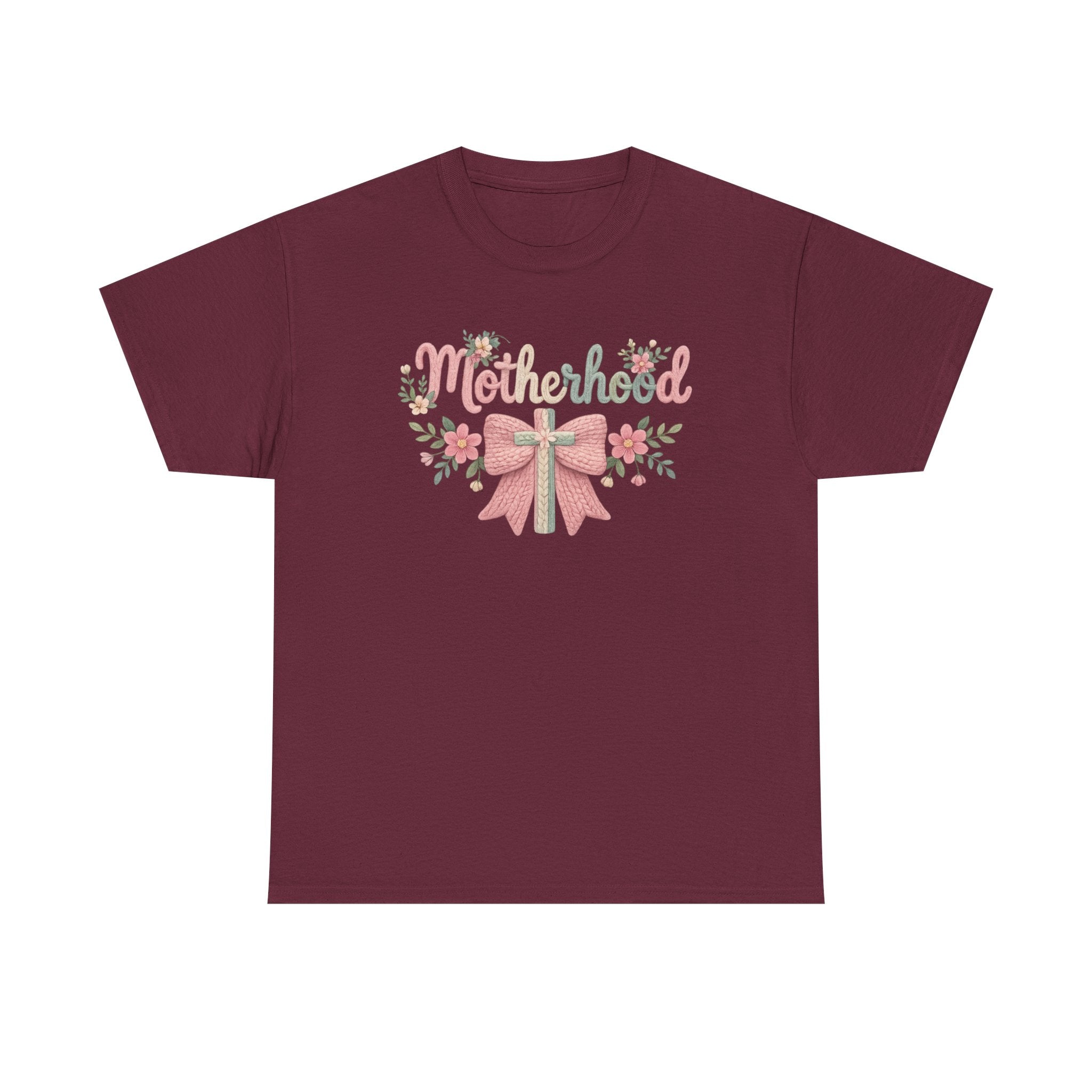 Motherhood Floral Tee — Pink Bow Mom Shirt for Mother's Day