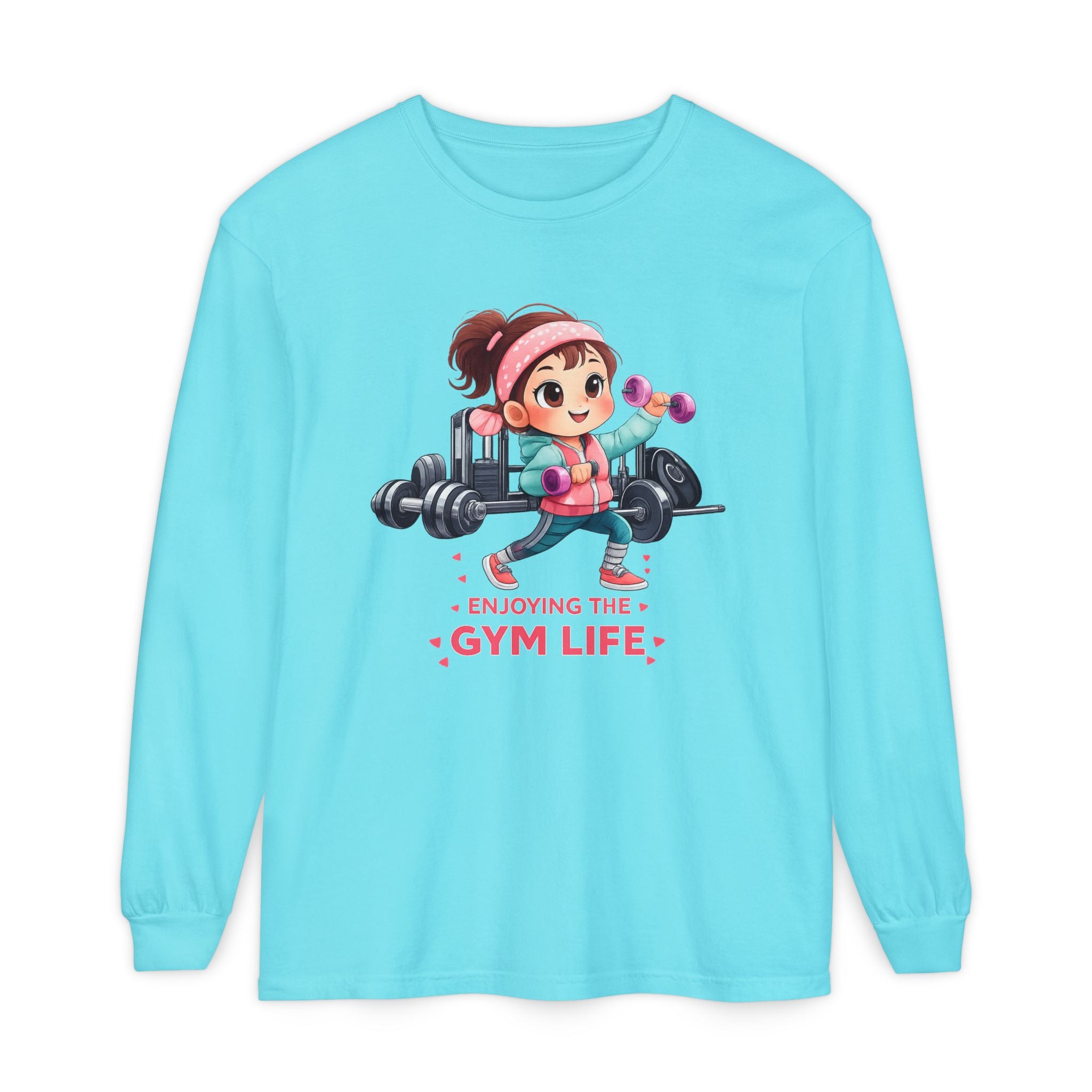 Gym Life Long Sleeve Tee — Cute Girl Weightlifting Fitness Shirt