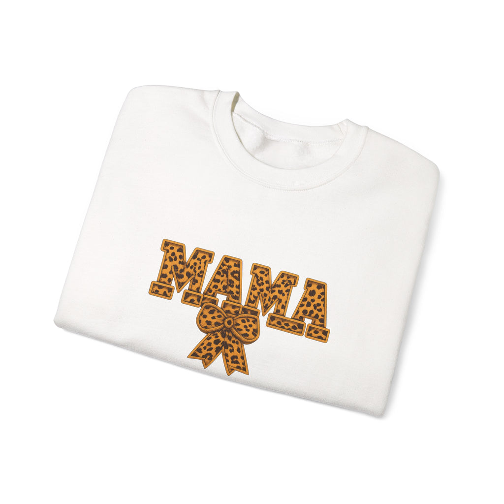 Mama Leopard Print Crewneck Sweatshirt — Floral Bow "MAMA" Graphic