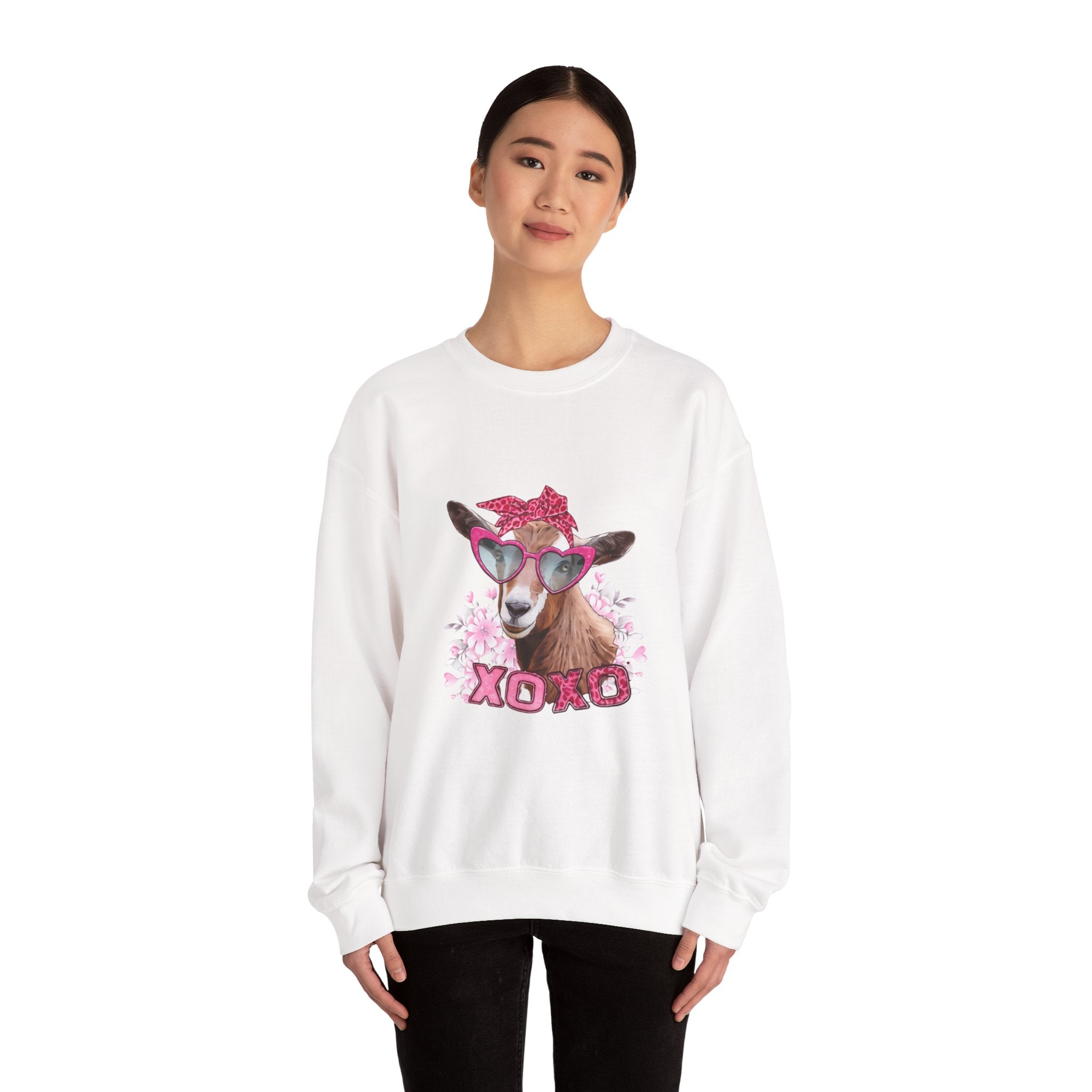 Goat with Heart Sunglasses Sweatshirt - 'XOXO' Cute Valentine Crewneck