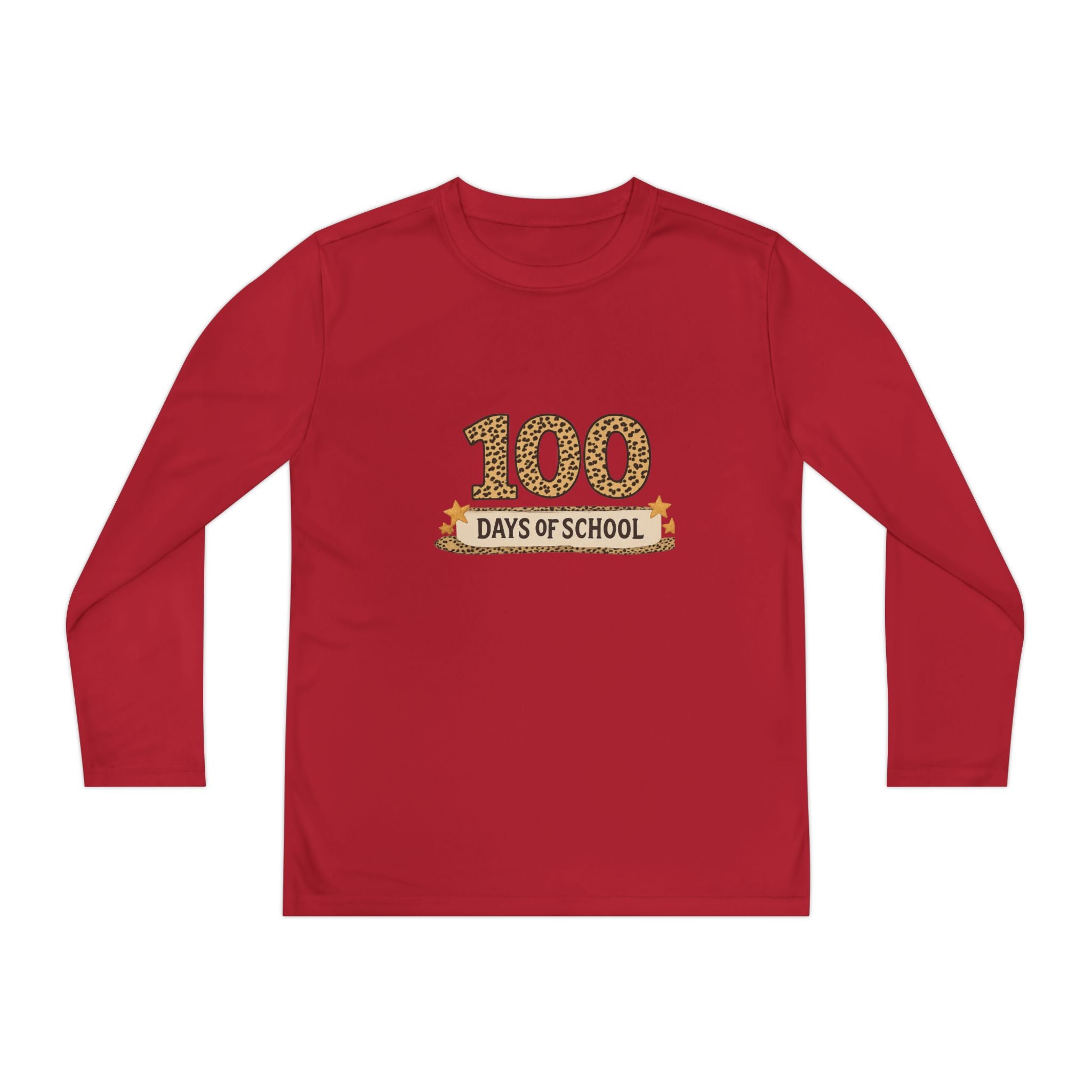 100 Days of School Youth Long Sleeve Tee — Leopard Print Celebration Shirt