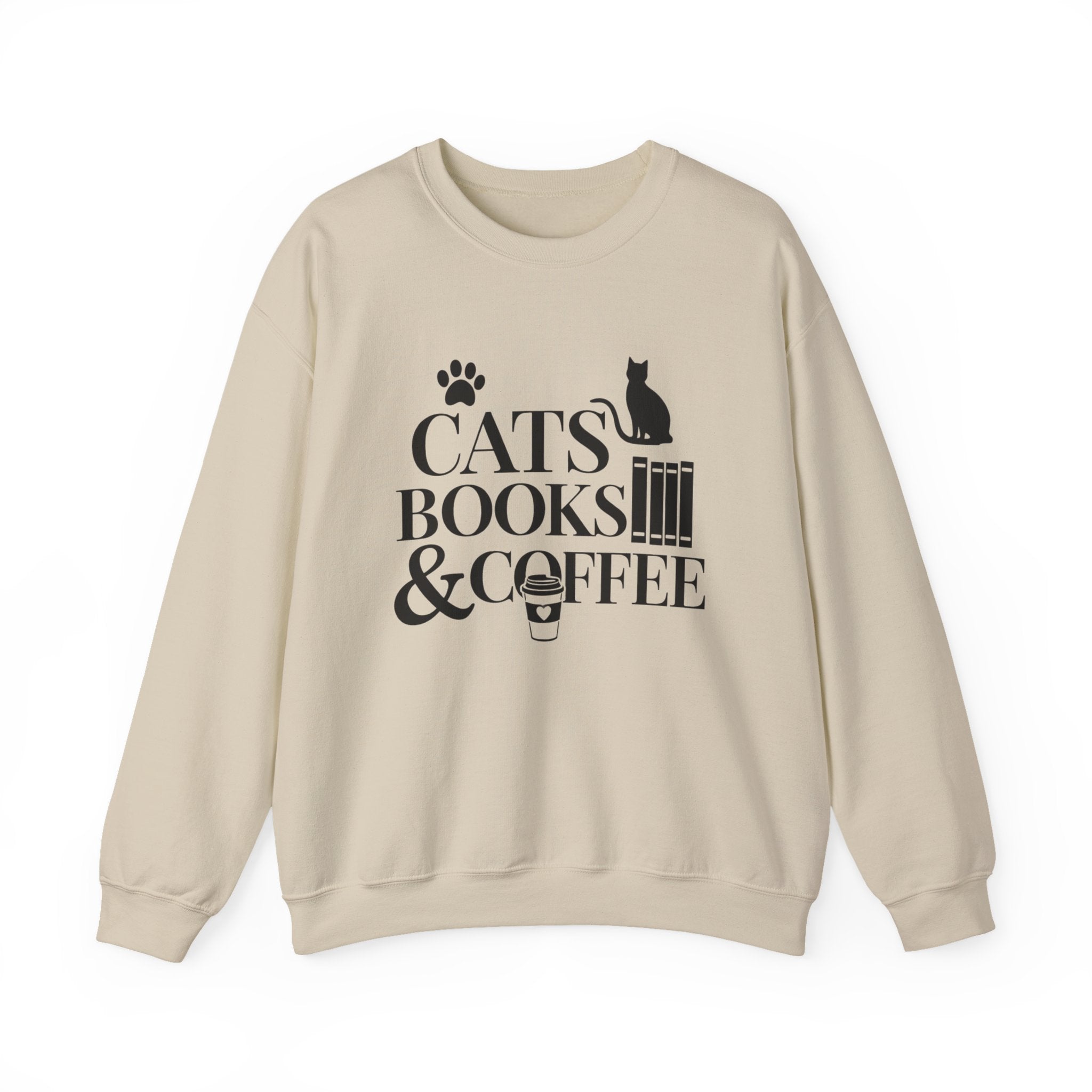 Cats, Books & Coffee Sweatshirt - Cozy Cat Lover Crewneck