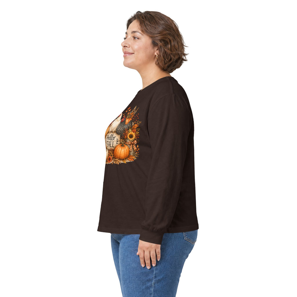Hello Fall Pumpkin & Chickens Long Sleeve Tee