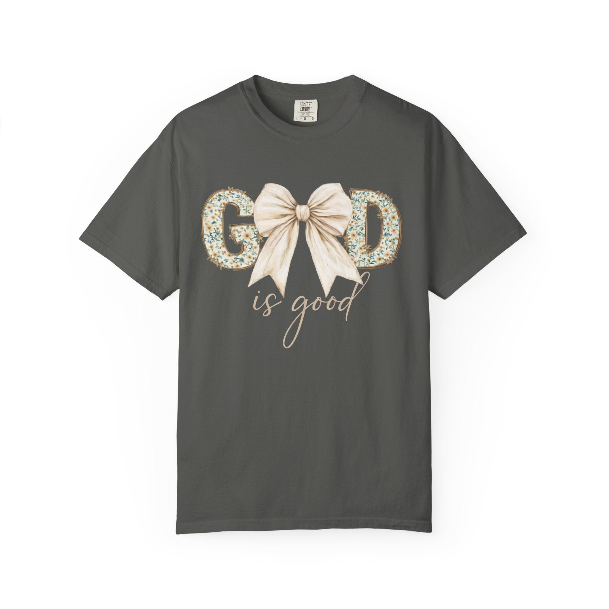 T-Shirt — "God Is Good" Floral Bow Christian Tee