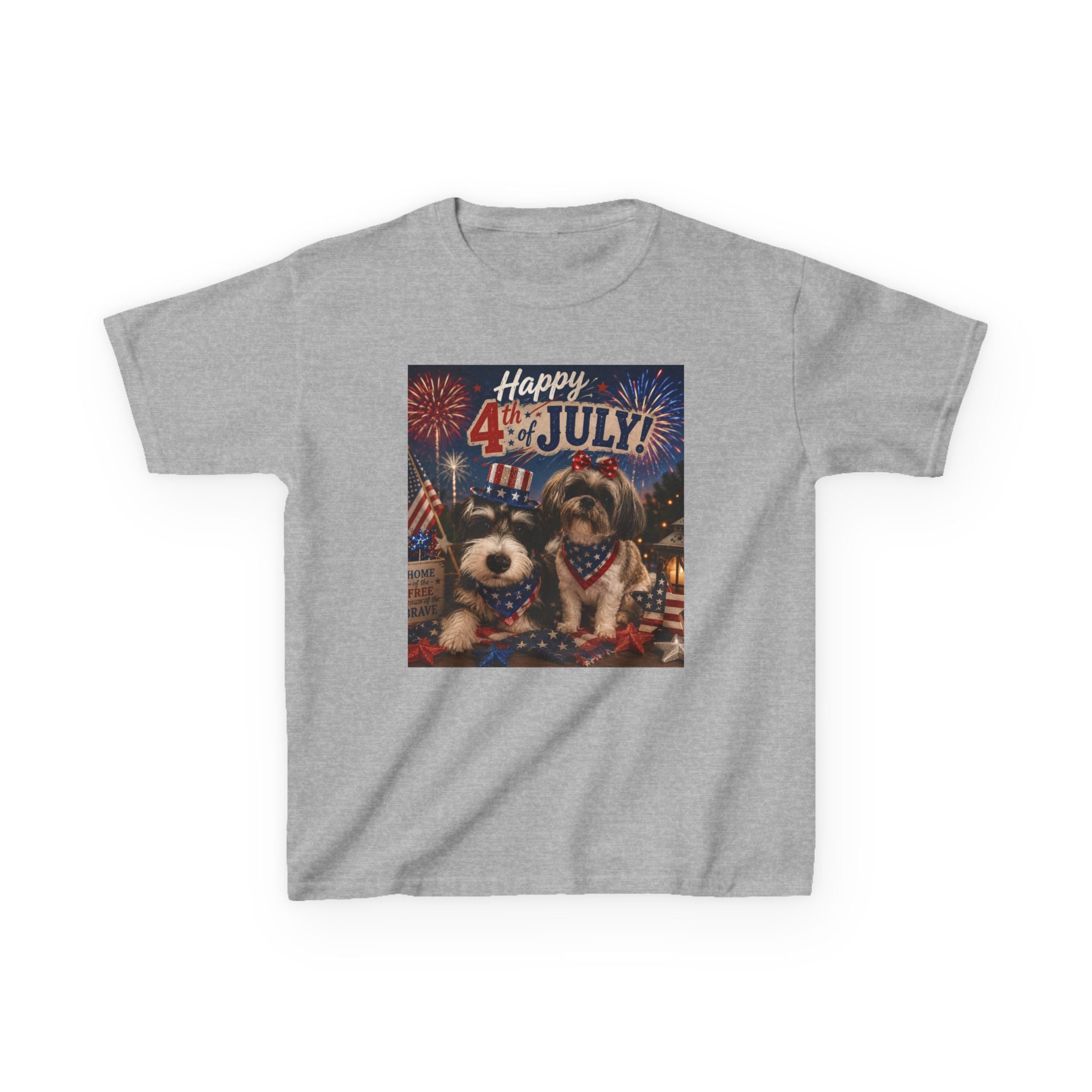 4th of July Kids Tee - Patriotic Dogs 'Happy 4th of July' Graphic Shirt