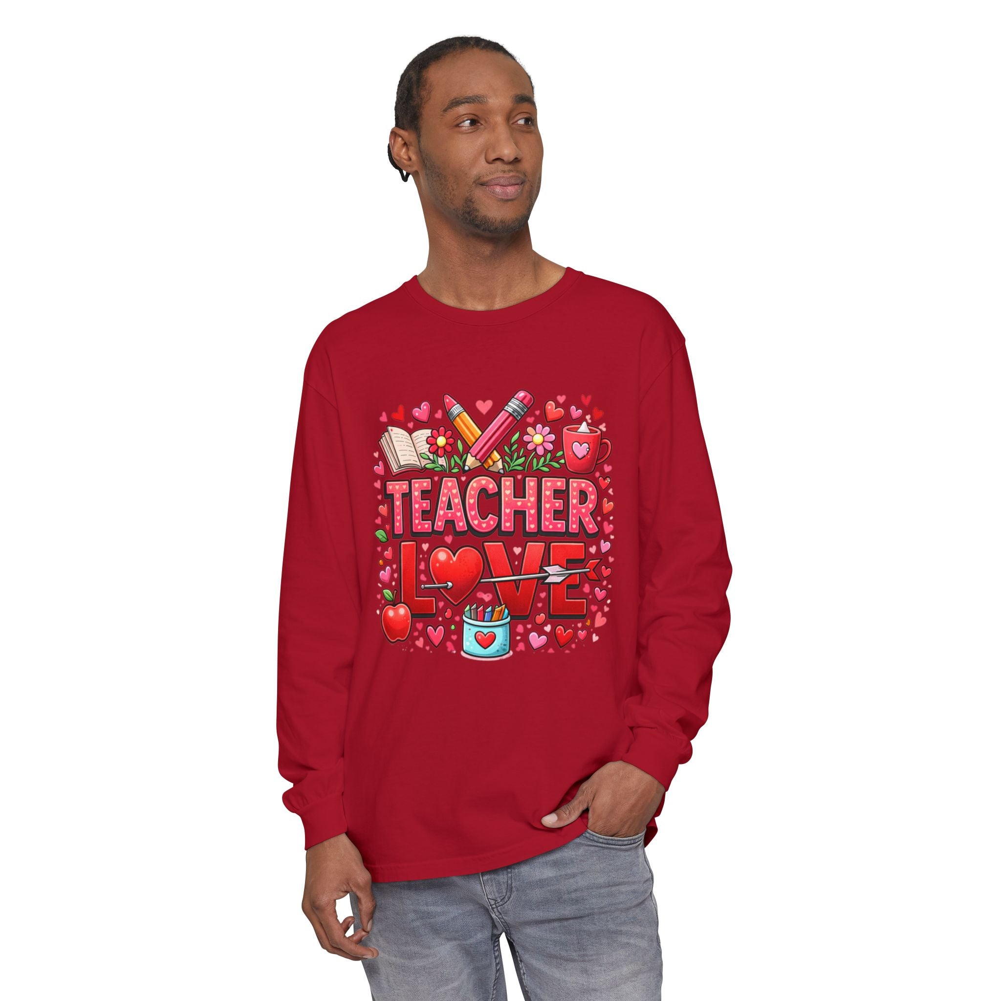 Teacher Love Long Sleeve Tee — Cute Valentine’s Day Gift for Teachers