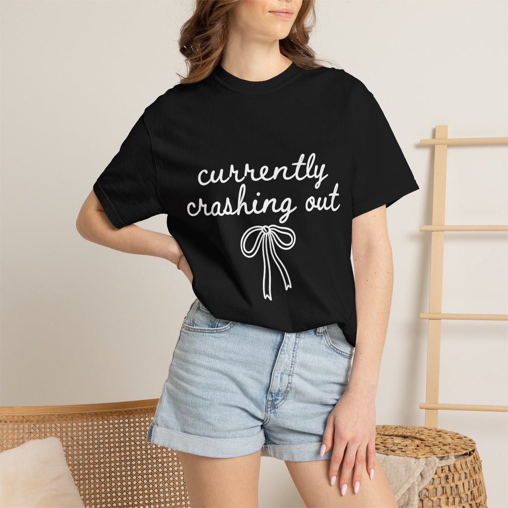 White Garment-Dyed T-Shirt — Minimal Ribbon Graphic Tee