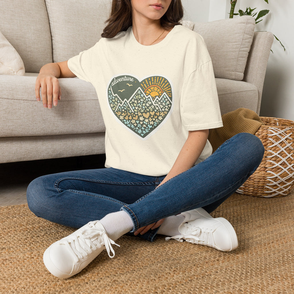 Adventure Heart Mountain T‑Shirt — Sunrise Nature Graphic Tee for Hikers & Outdoor Lovers