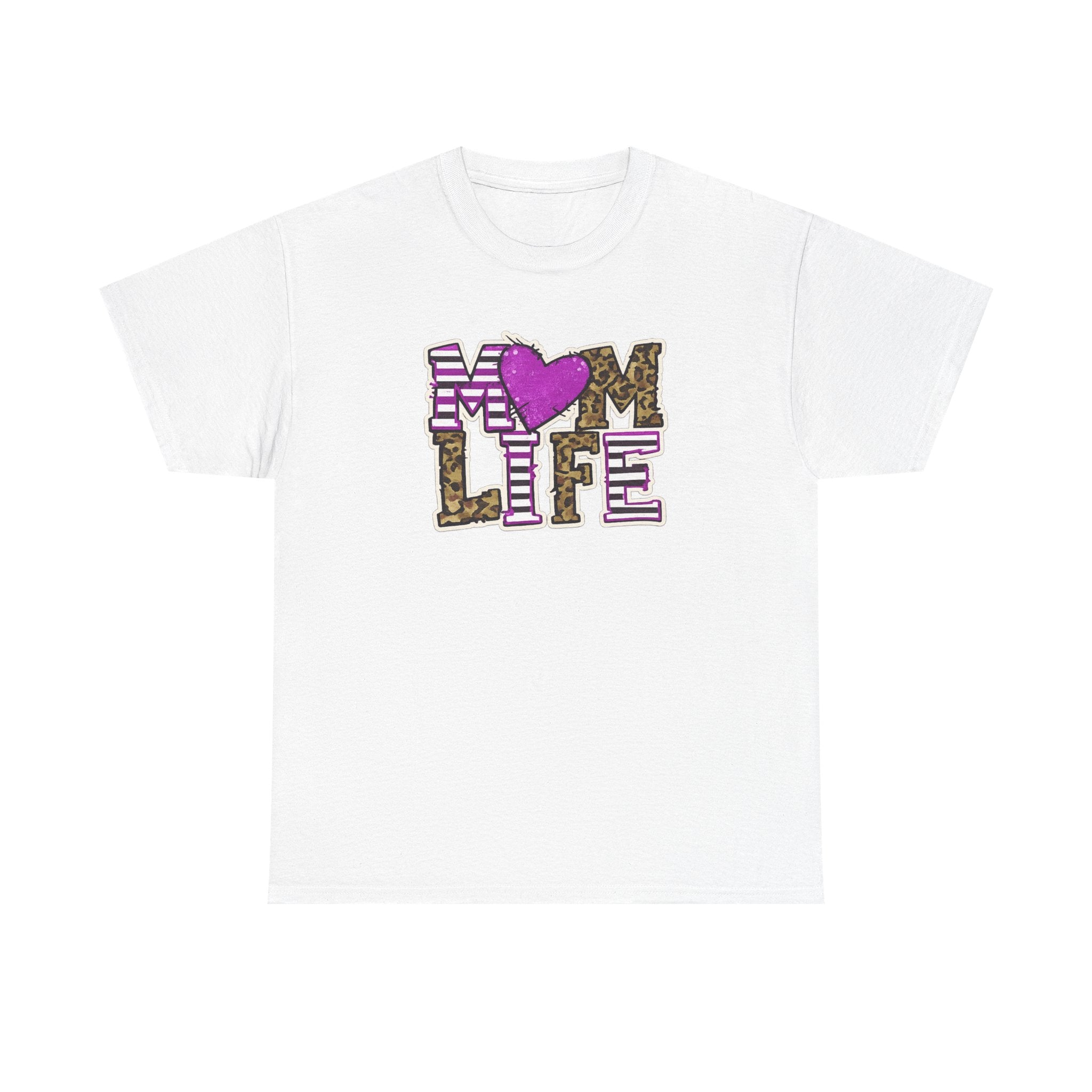 Mom Life T-Shirt — Leopard & Pink Heart Graphic Tee for Moms (Mother's Day Gift)