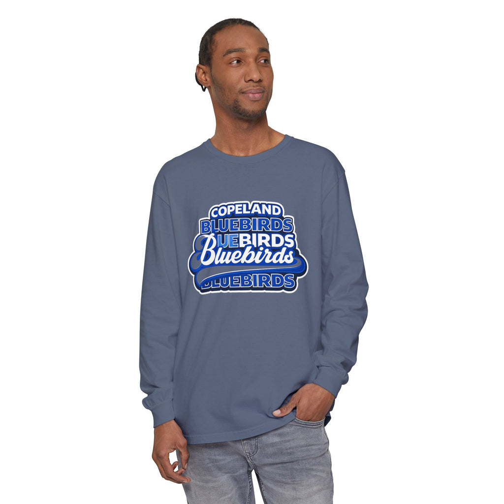 Bluebirds Crew Long Sleeve T‑Shirt — Retro Layered School Spirit Design