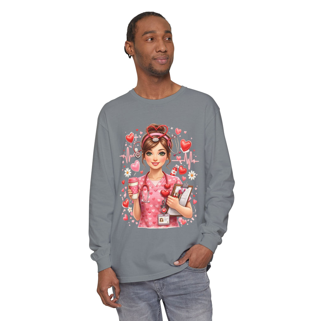 Nurse Love Long Sleeve T-Shirt — Cute Heartbeat Healthcare Graphic