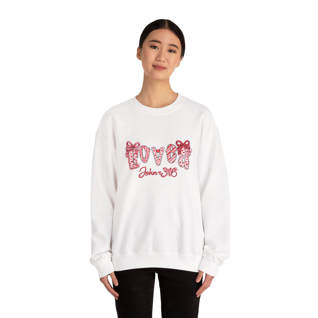 Valentine 'Love' Crewneck Sweatshirt — John 3:16 Script