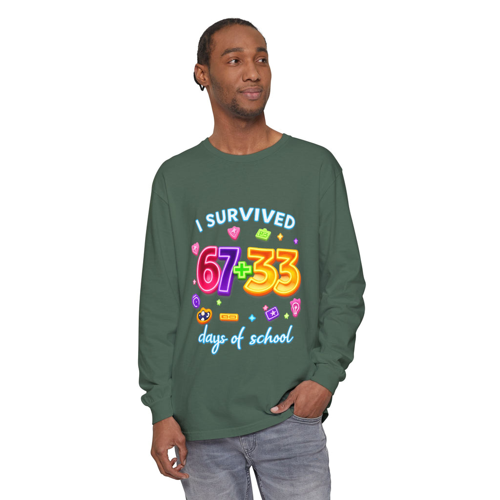 Long Sleeve T‑Shirt "I Survived 67+33 Days of School" — Cute Colorful End‑of‑School Celebration Tee