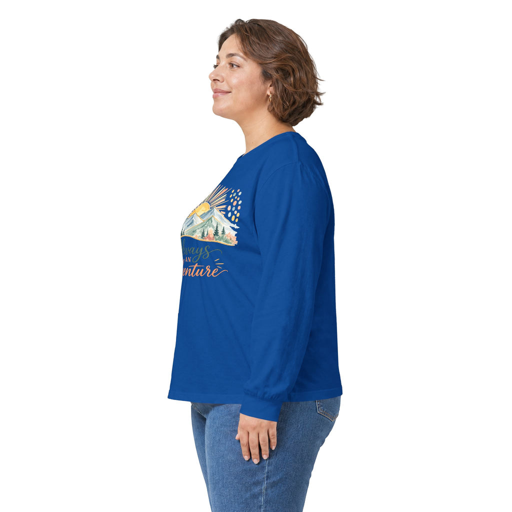 Always Adventure Long Sleeve Tee — Mountain Sunrise Outdoor Graphic Shirt