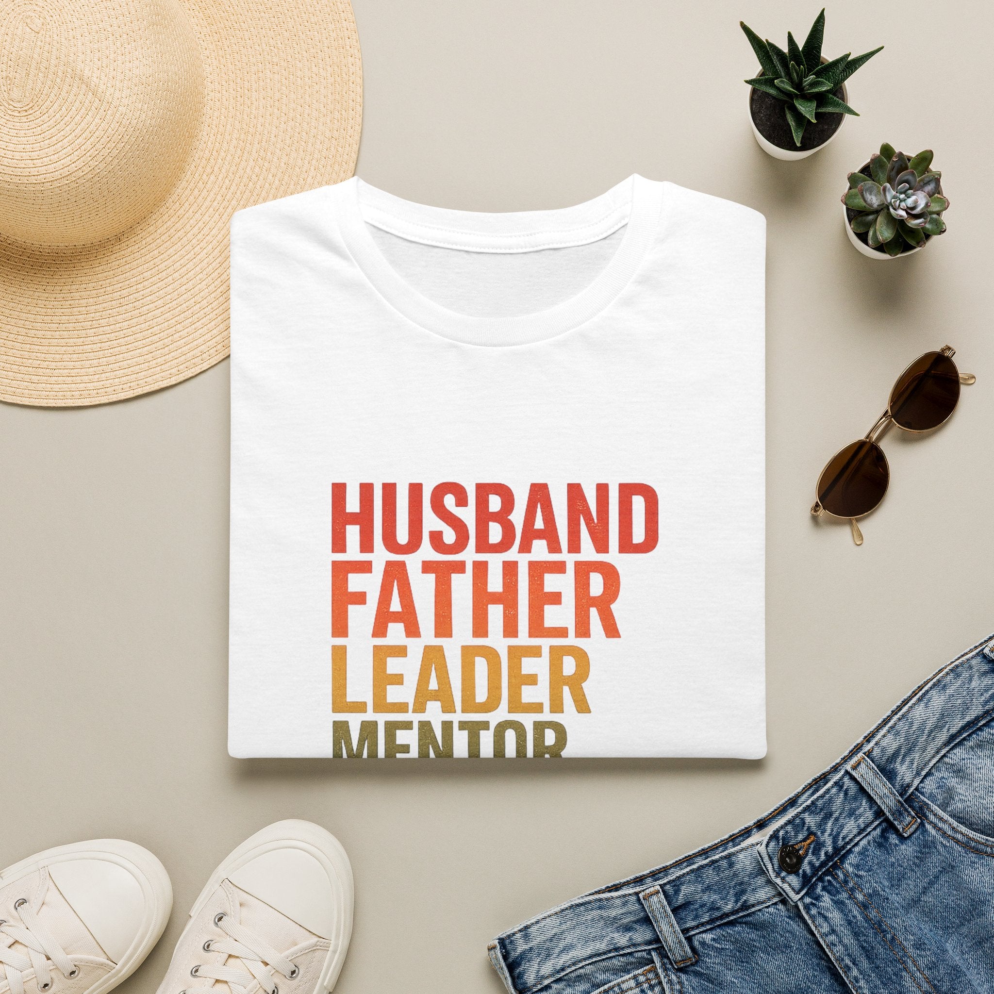 Father & Husband Role Call T‑Shirt — 'Husband Father Leader Mentor Brave Protector Hero'