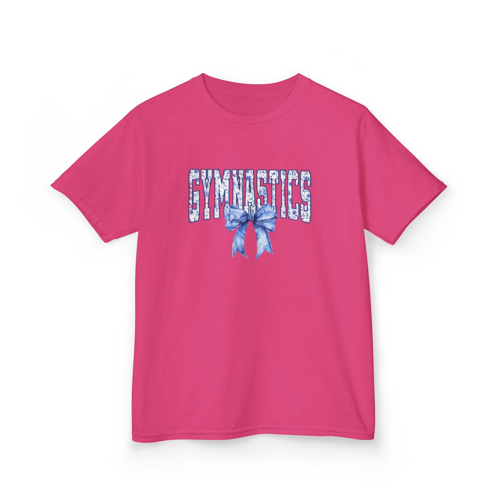 Gymnastics Kids Tee — Blue Bow Athletic Shirt for Girls