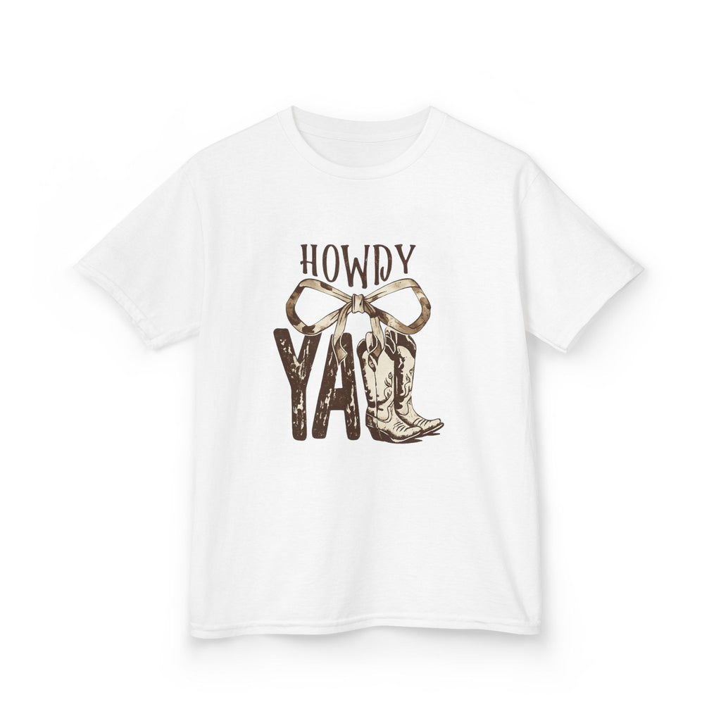 Howdy Y'all Kids T-Shirt — Western Cowboy Boot & Bow Graphic Tee