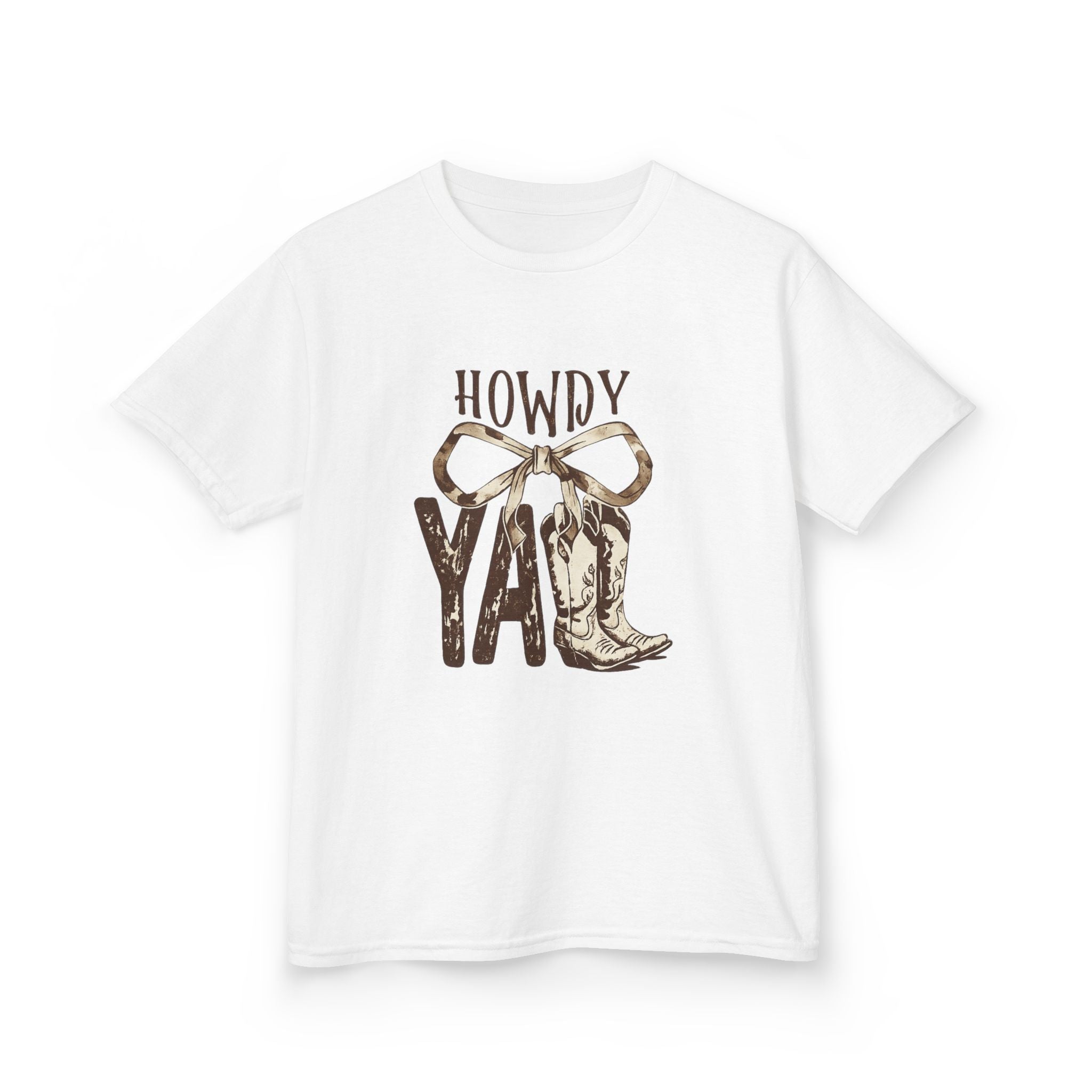 Howdy Y'all Kids T-Shirt — Western Cowboy Boot & Bow Graphic Tee
