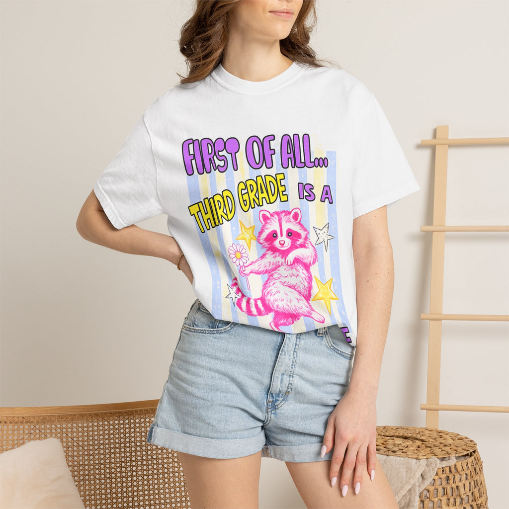 Third Grade Is a Whole Vibe T-Shirt — Cute Pink Raccoon Back-to-School Tee