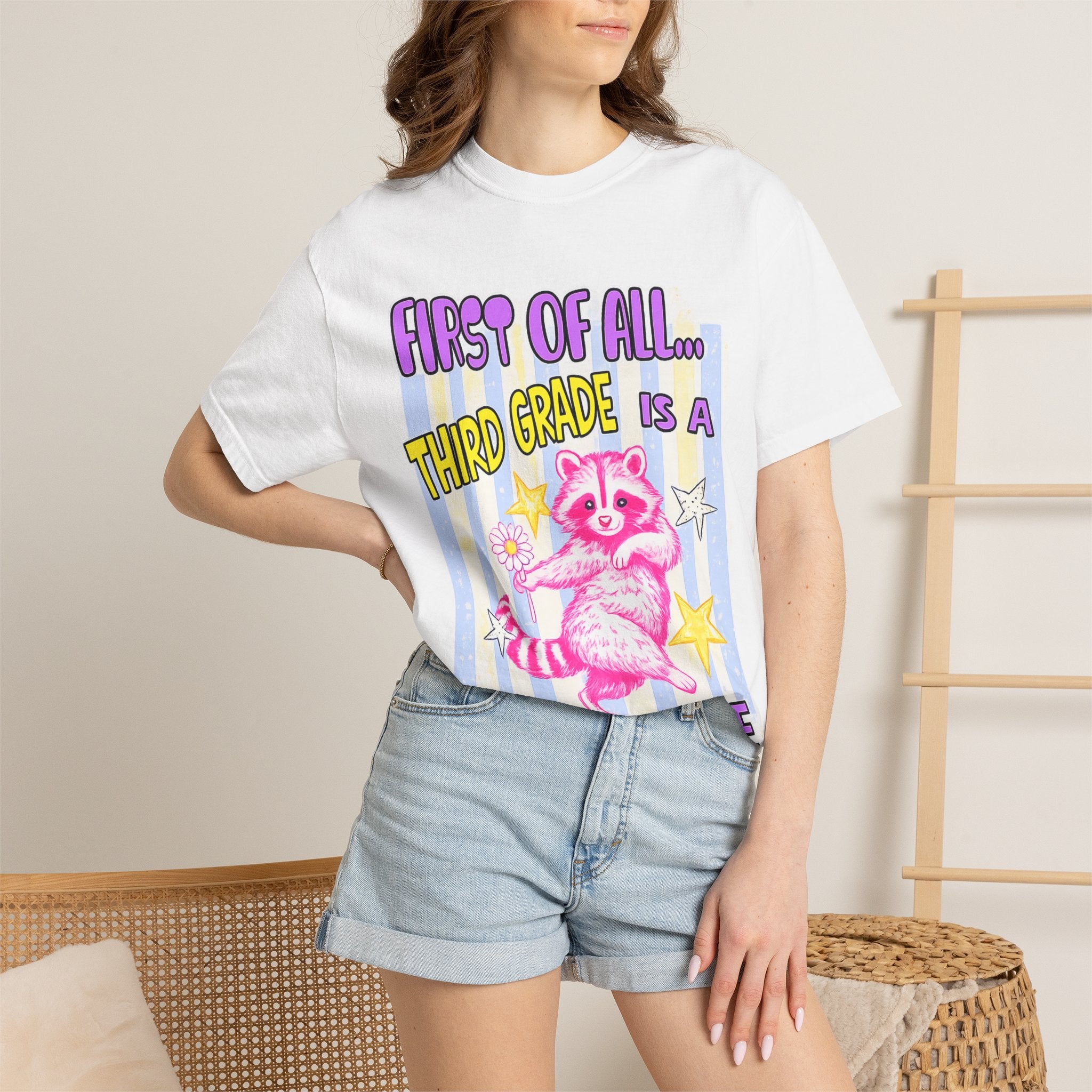 Third Grade Is a Whole Vibe T-Shirt — Cute Pink Raccoon Back-to-School Tee