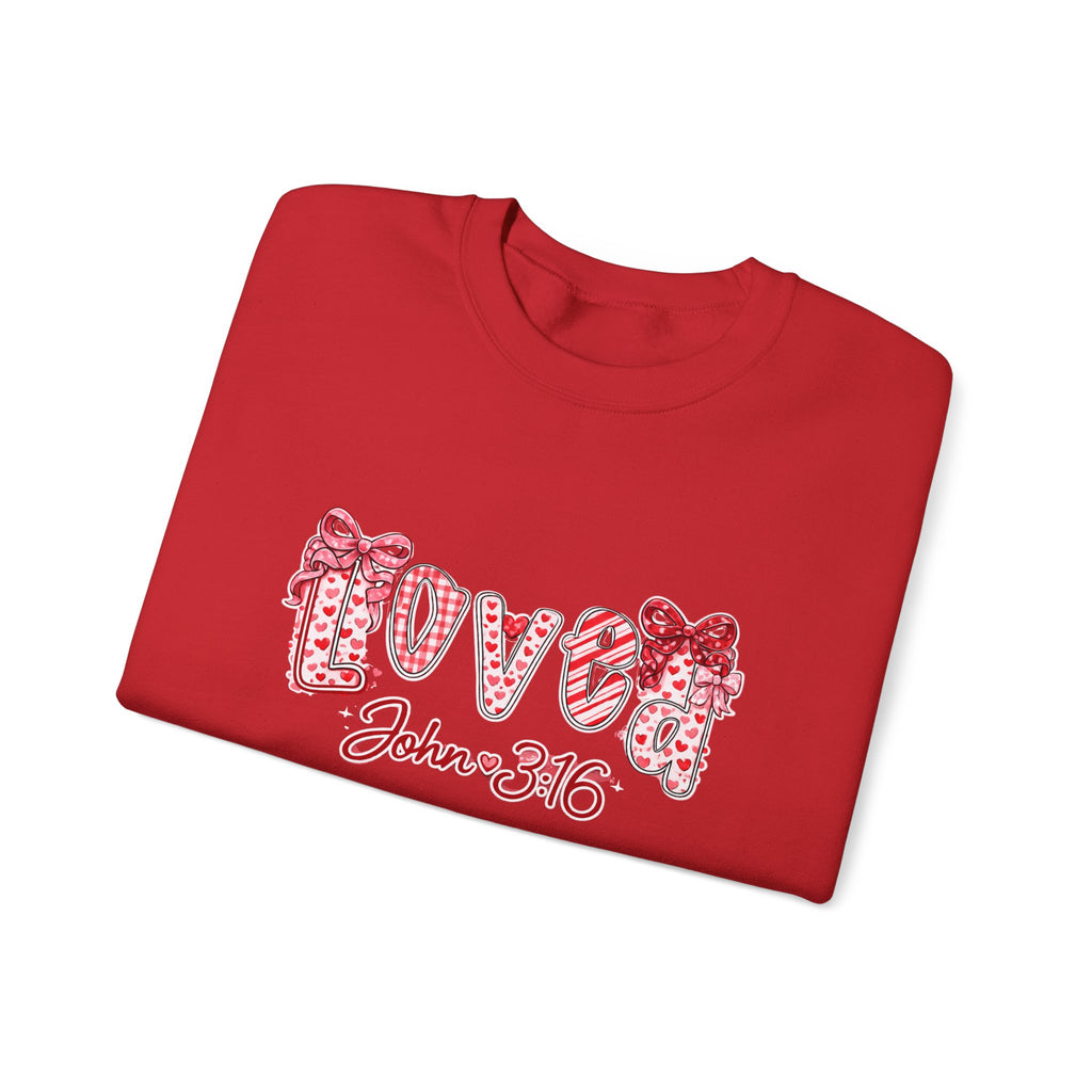 Valentine 'Love' Crewneck Sweatshirt — John 3:16 Script