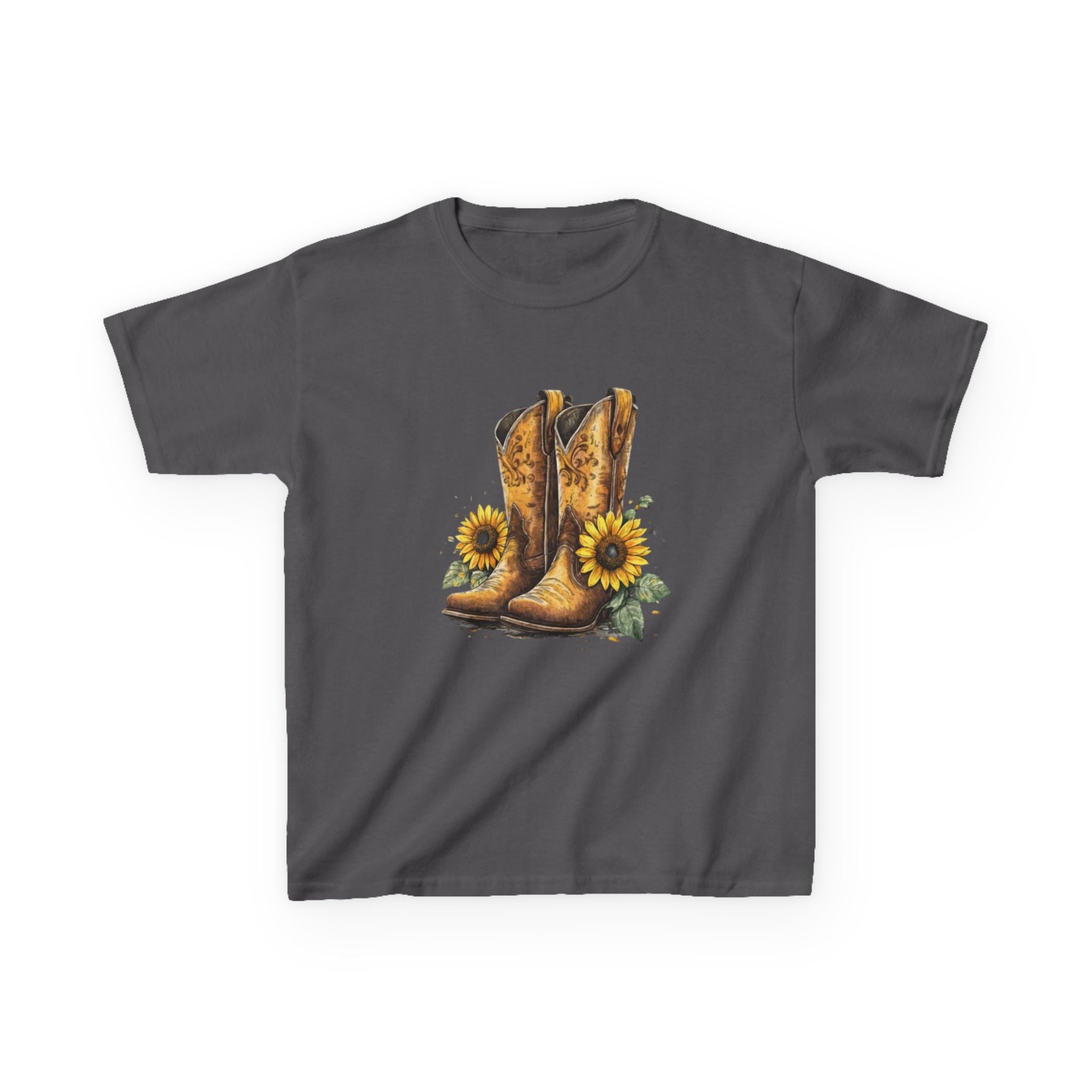 Kids Cowboy Boots & Sunflowers T-Shirt — Western Farmyard Tee for Children
