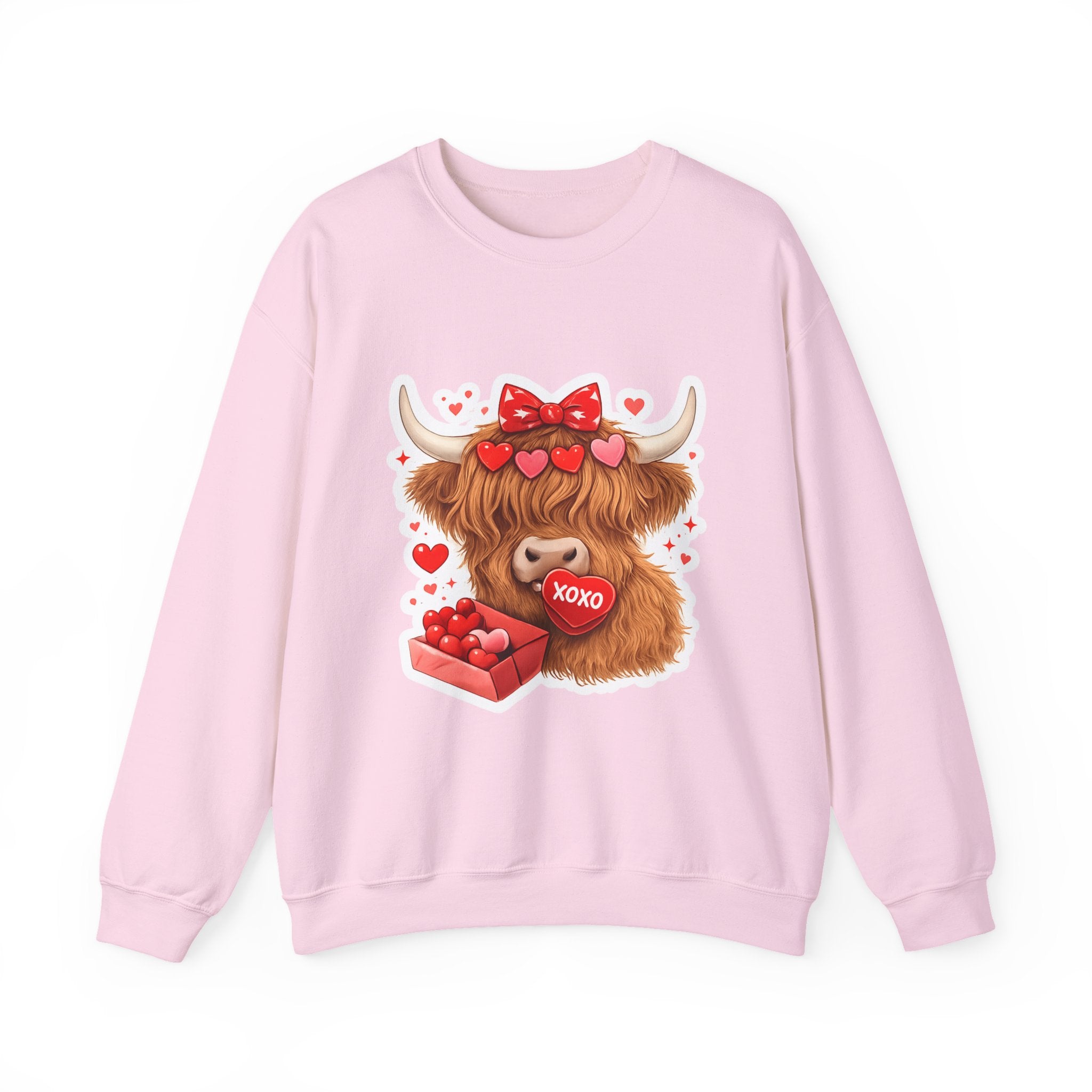 Valentine Highland Cow Sweatshirt – Cute XOXO Heart Gift Crewneck