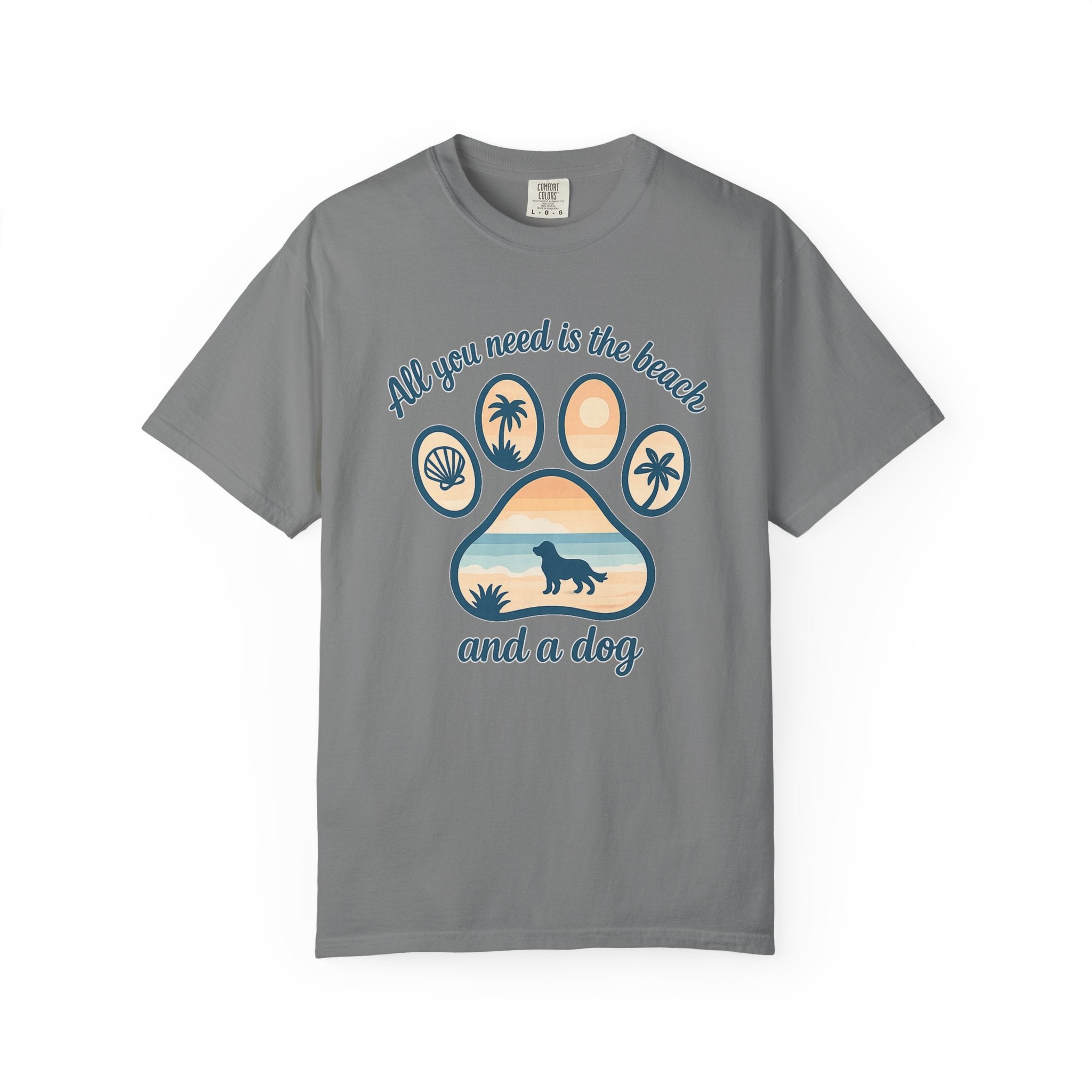 Beach & Dog Paw T-Shirt — “All You Need Is the Beach and a Dog” Graphic Tee