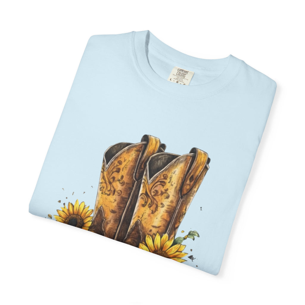 Cowgirl Boots & Sunflowers T-Shirt — Western Floral Graphic Tee