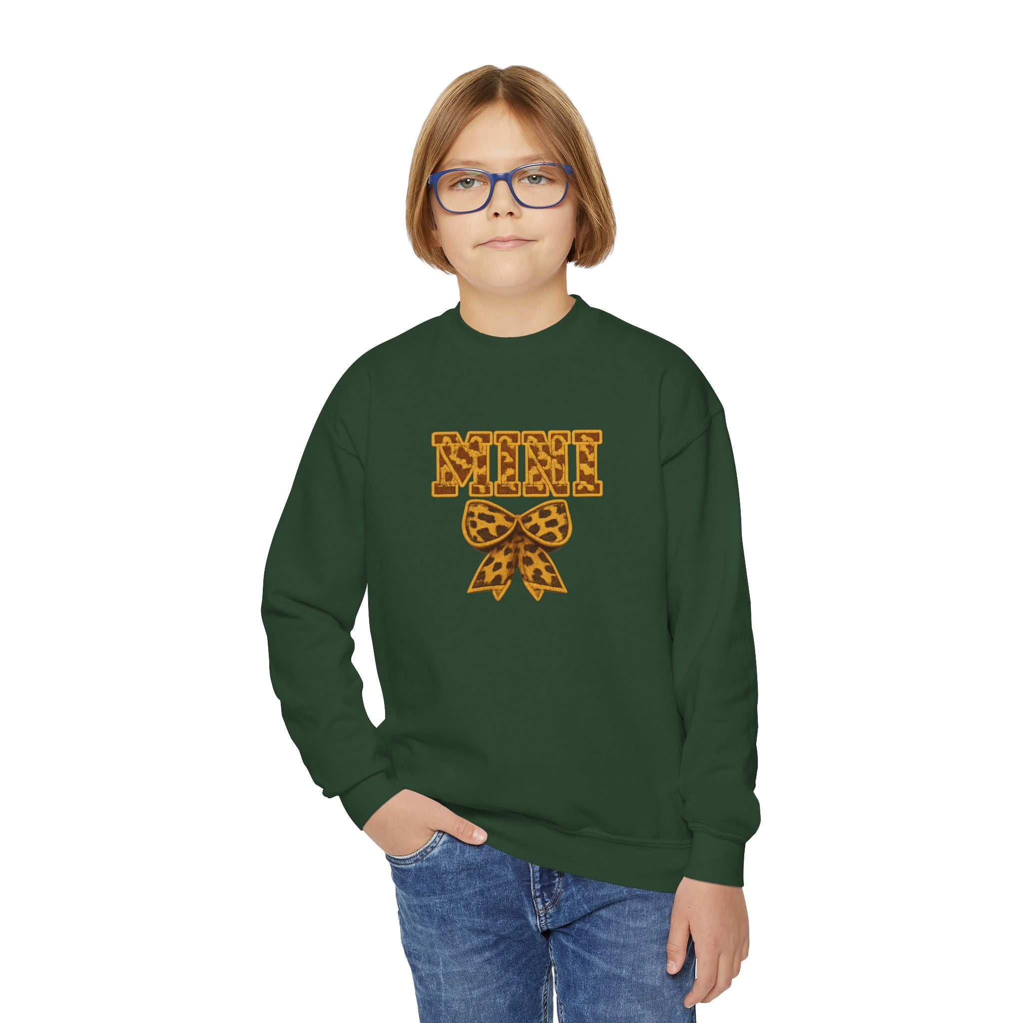 Youth Crewneck Sweatshirt - Leopard 'Mimi' Graphic with Bow