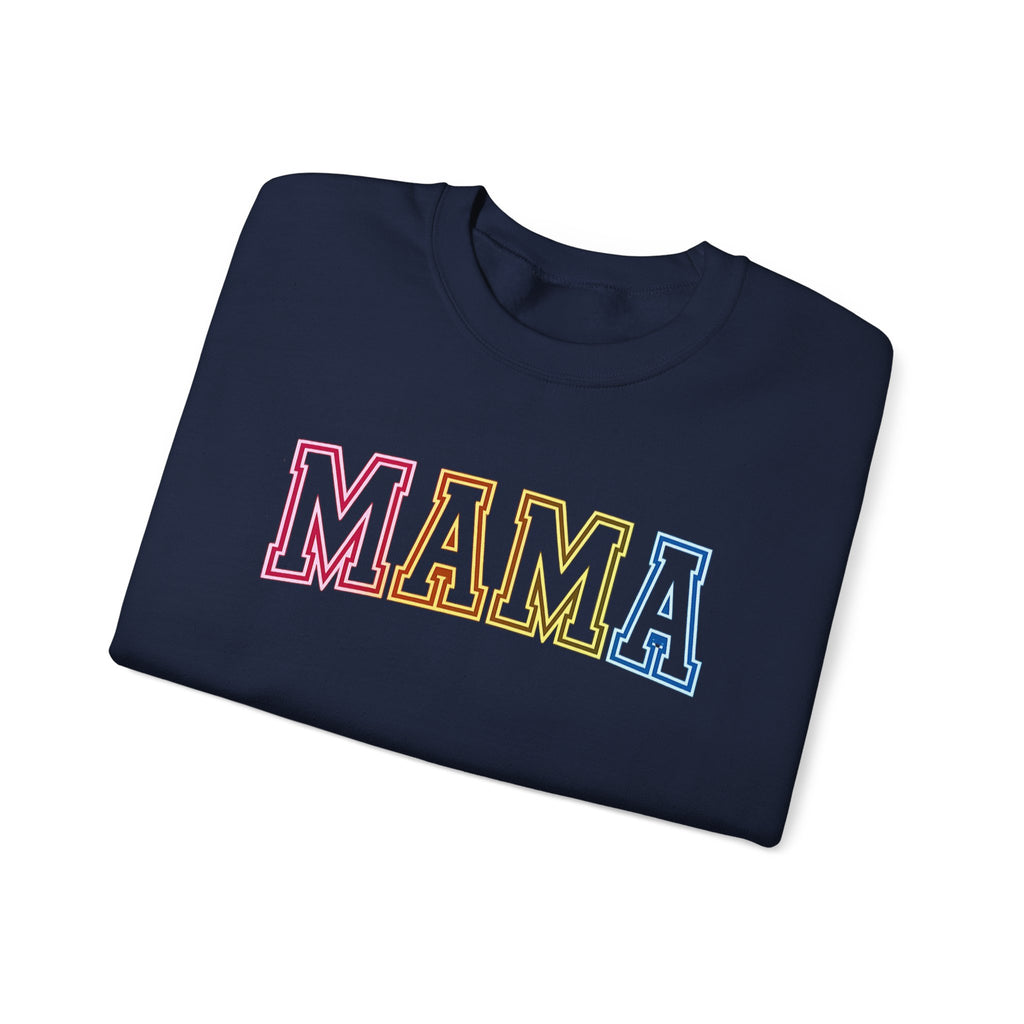 Mama Rainbow Crewneck Sweatshirt — Retro Colorblock "MAMA" Motherhood Pullover