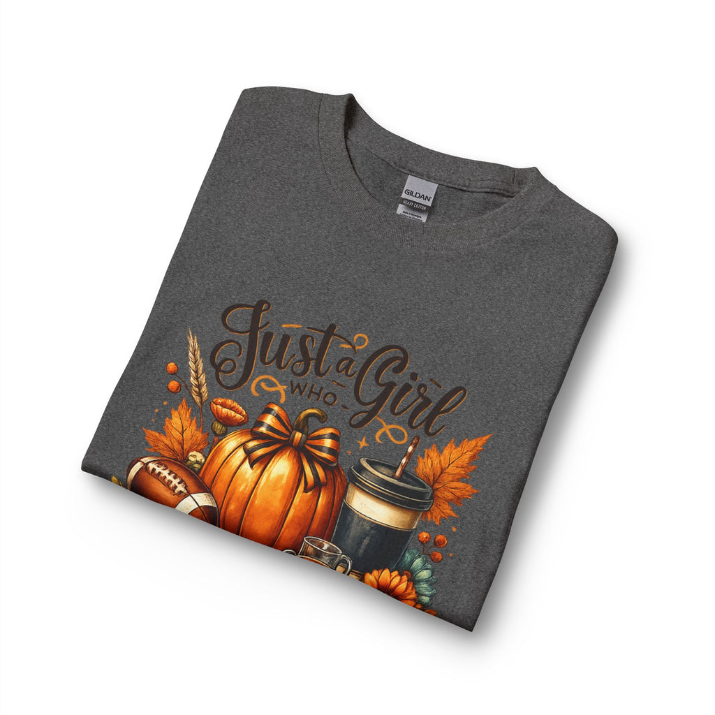 Fall Graphic Long Sleeve Tee — “Just a Girl Who Loves Fall” Pumpkin & Coffee Design