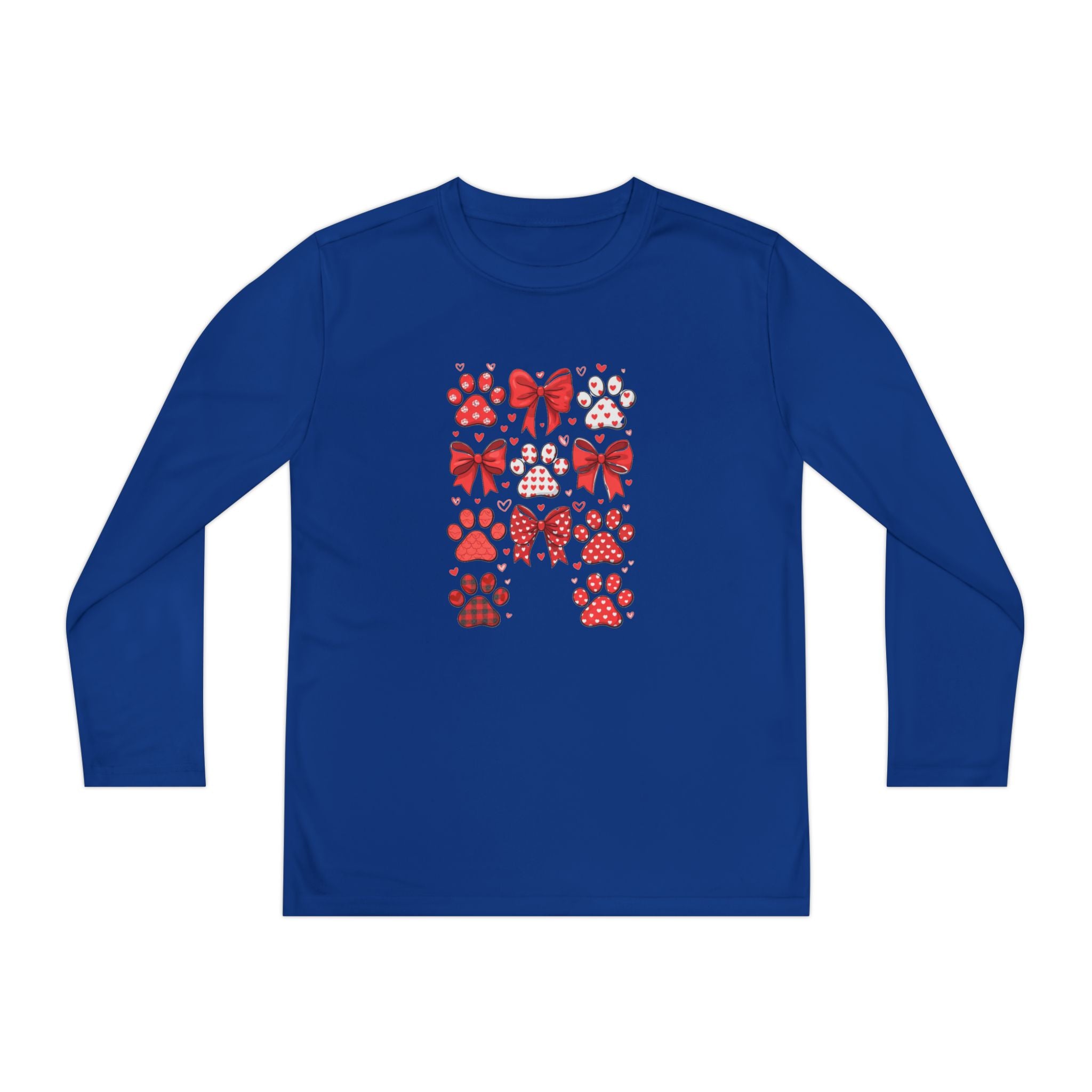 Youth Long Sleeve Tee - Red Paw & Bow Valentine Animal Print