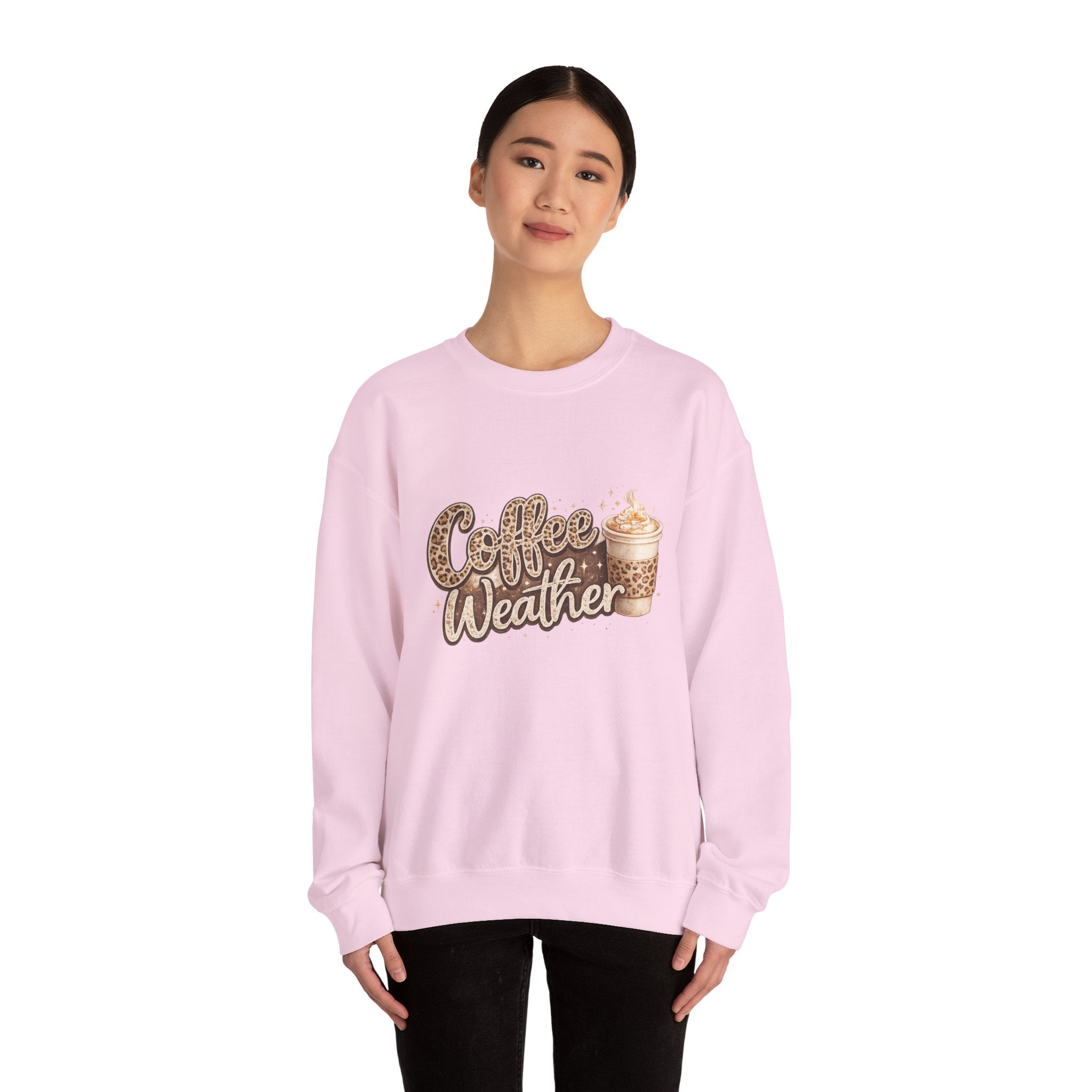 Coffee Weather Sweatshirt – Cozy Leopard Print Coffee Cup Crewneck