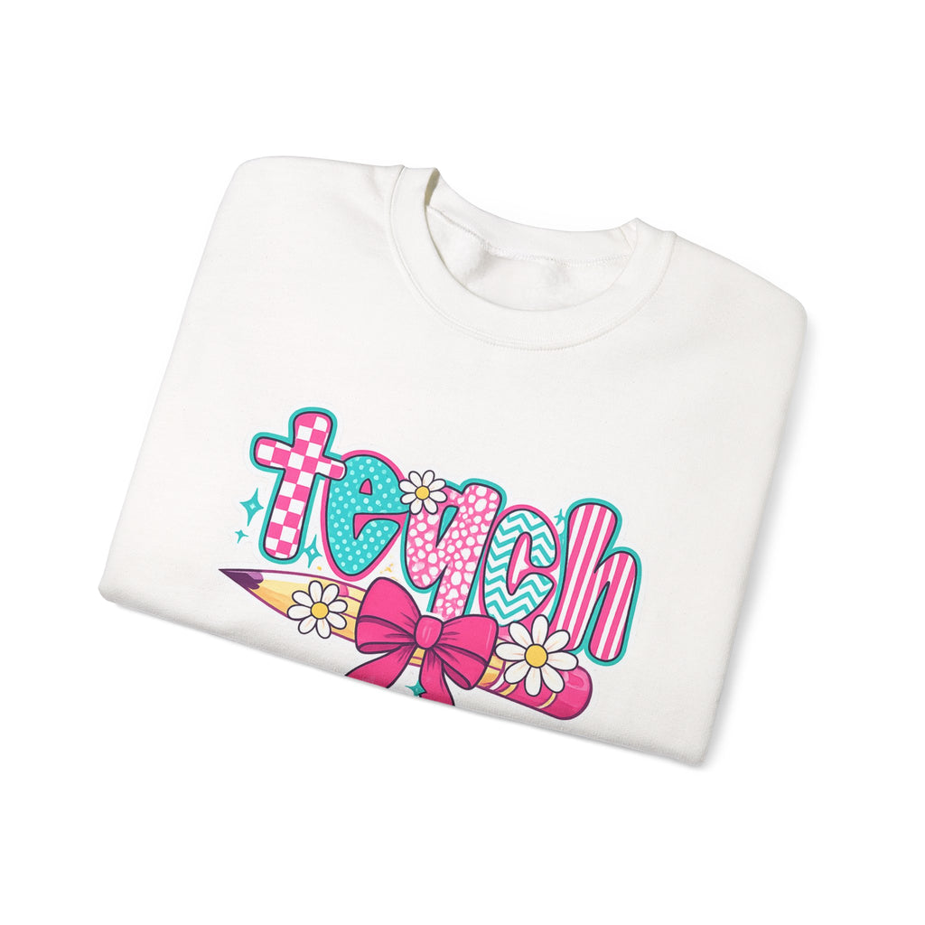 Teacher Pencil Crewneck Sweatshirt — "Teach" Floral School Spirit Pullover