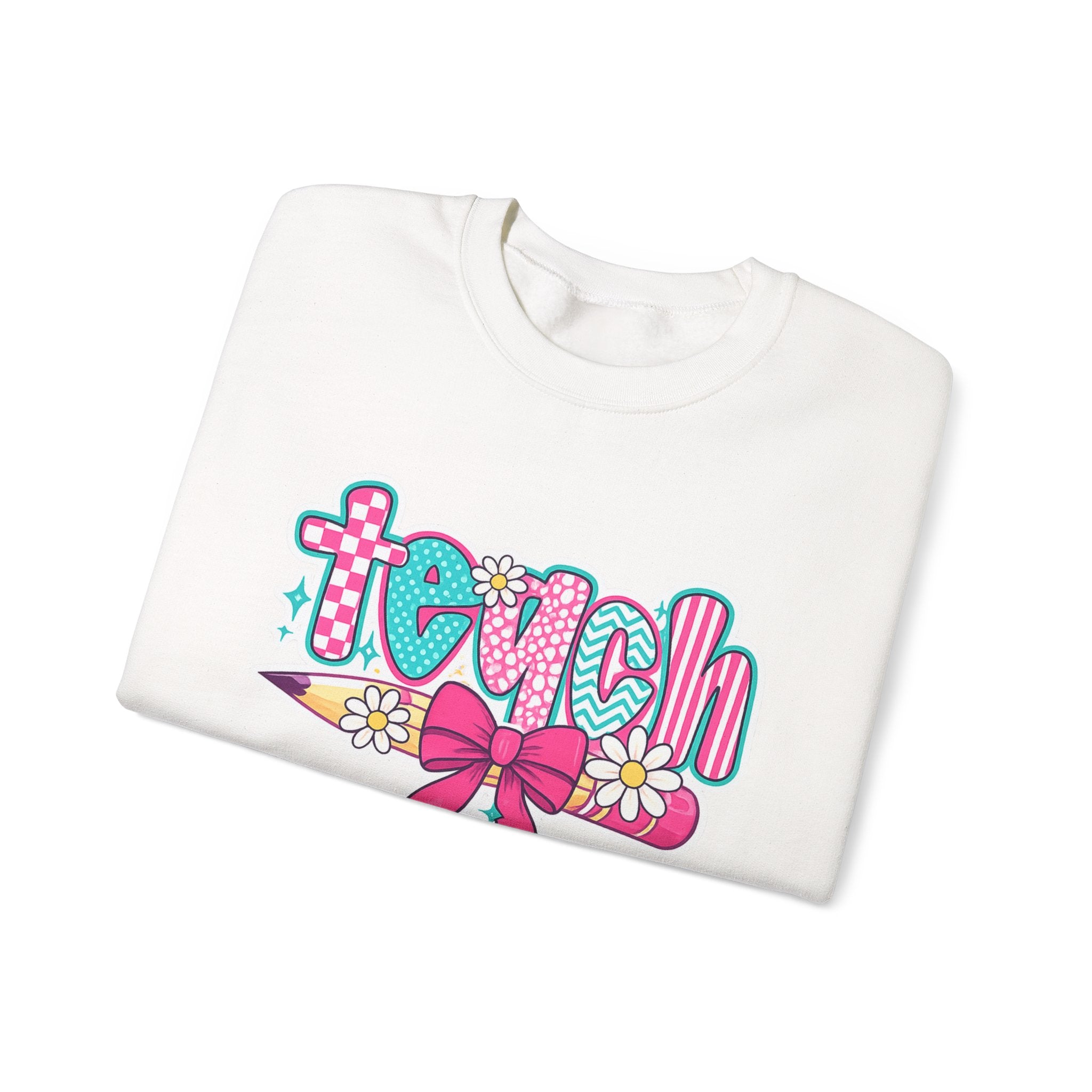 Teacher Pencil Crewneck Sweatshirt — "Teach" Floral School Spirit Pullover