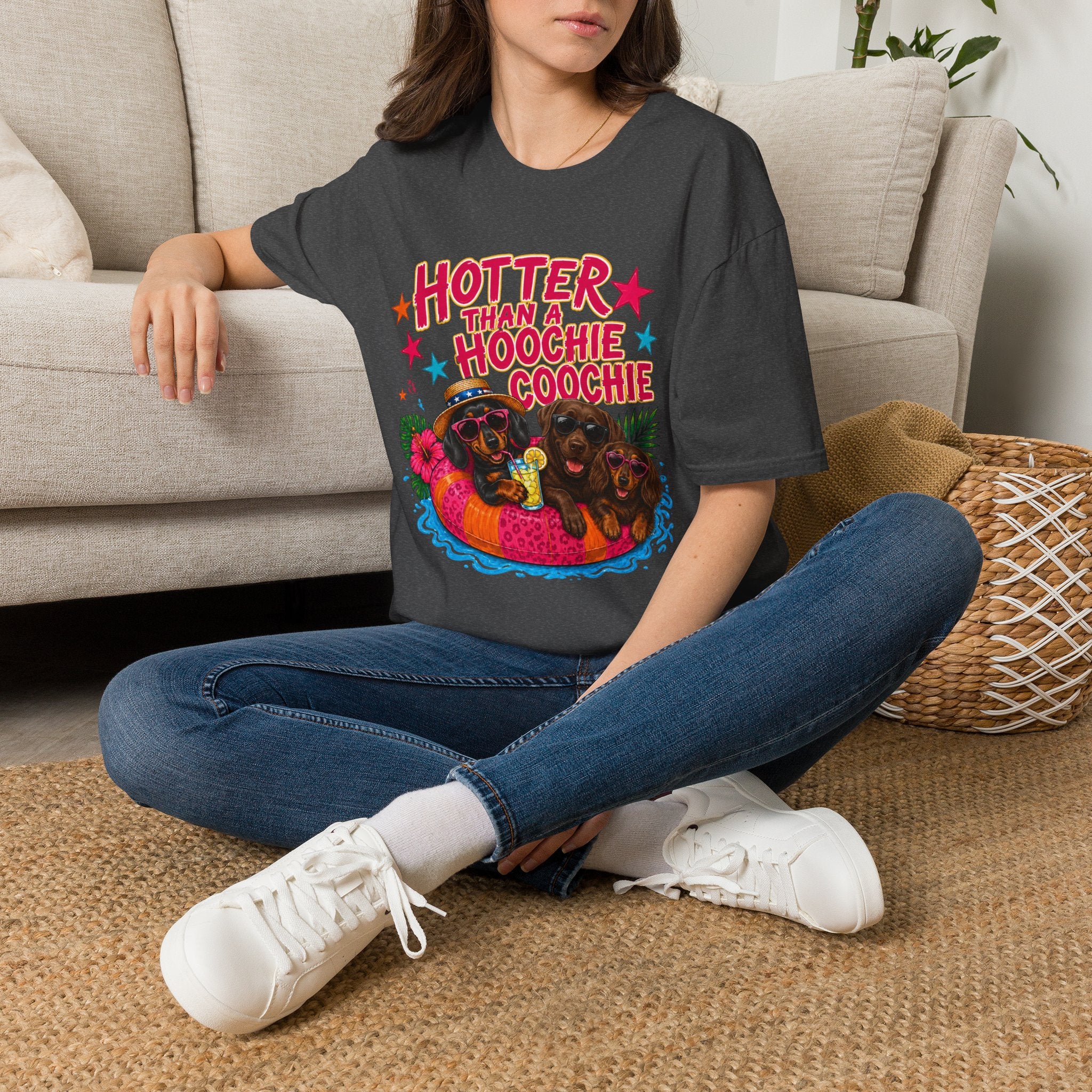 Hotter Than a Hoochie Coochie T-Shirt — Funny Summer Graphic Tee with Dogs